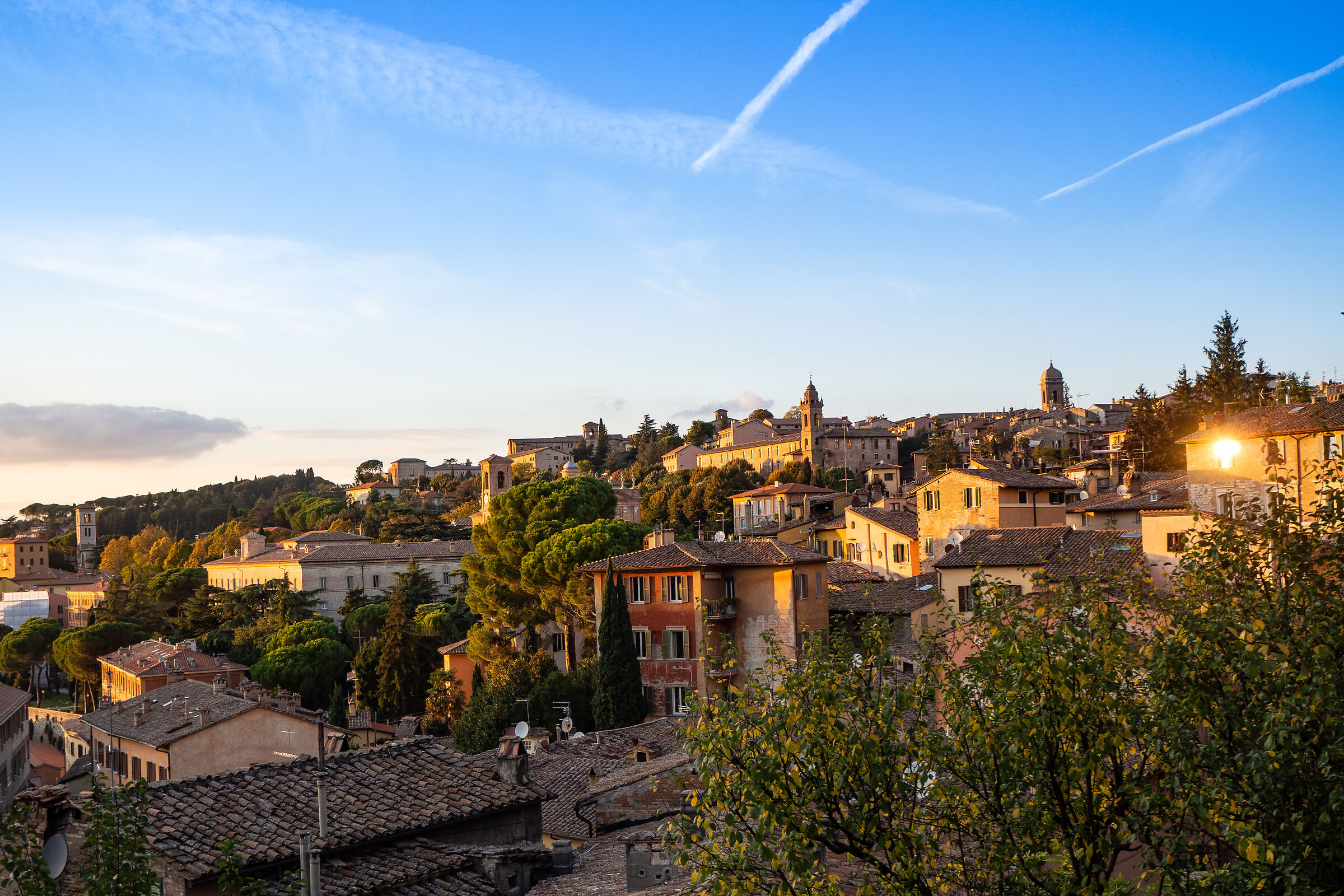 Panoramic view Perugia before sunset