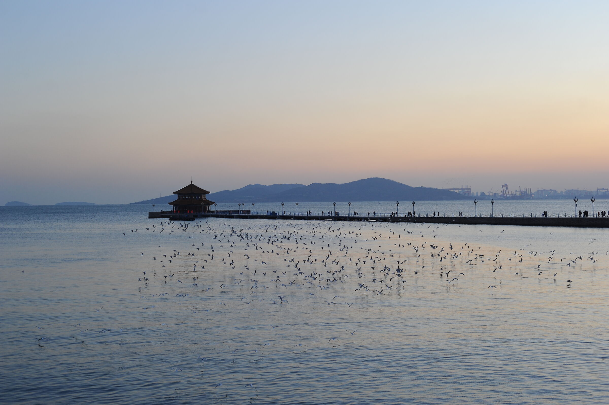 The sunset time of Zhanqiao Pier