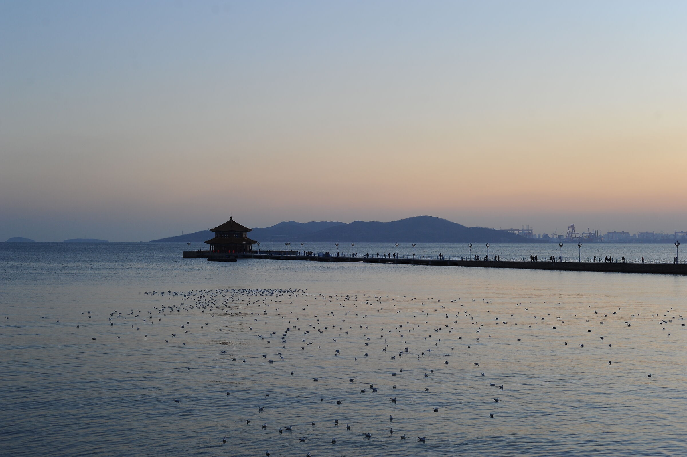 The sunset time of Zhanqiao Pier