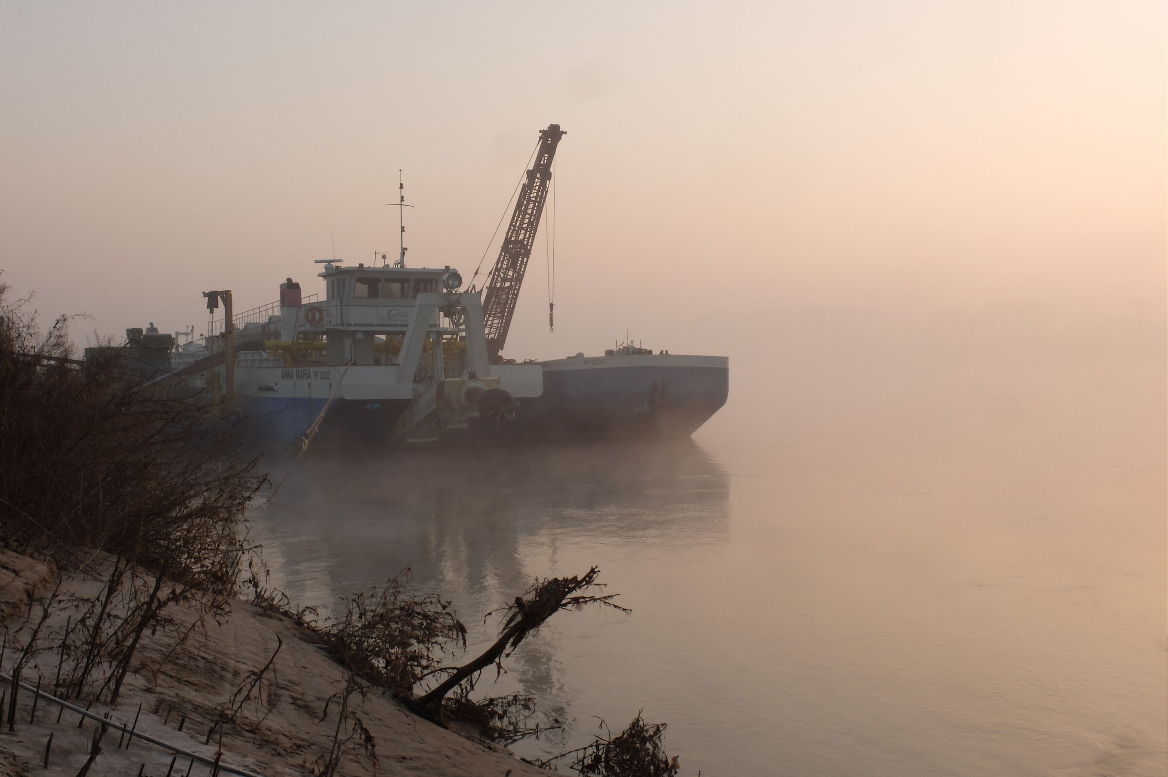 Fog on the river at dawn