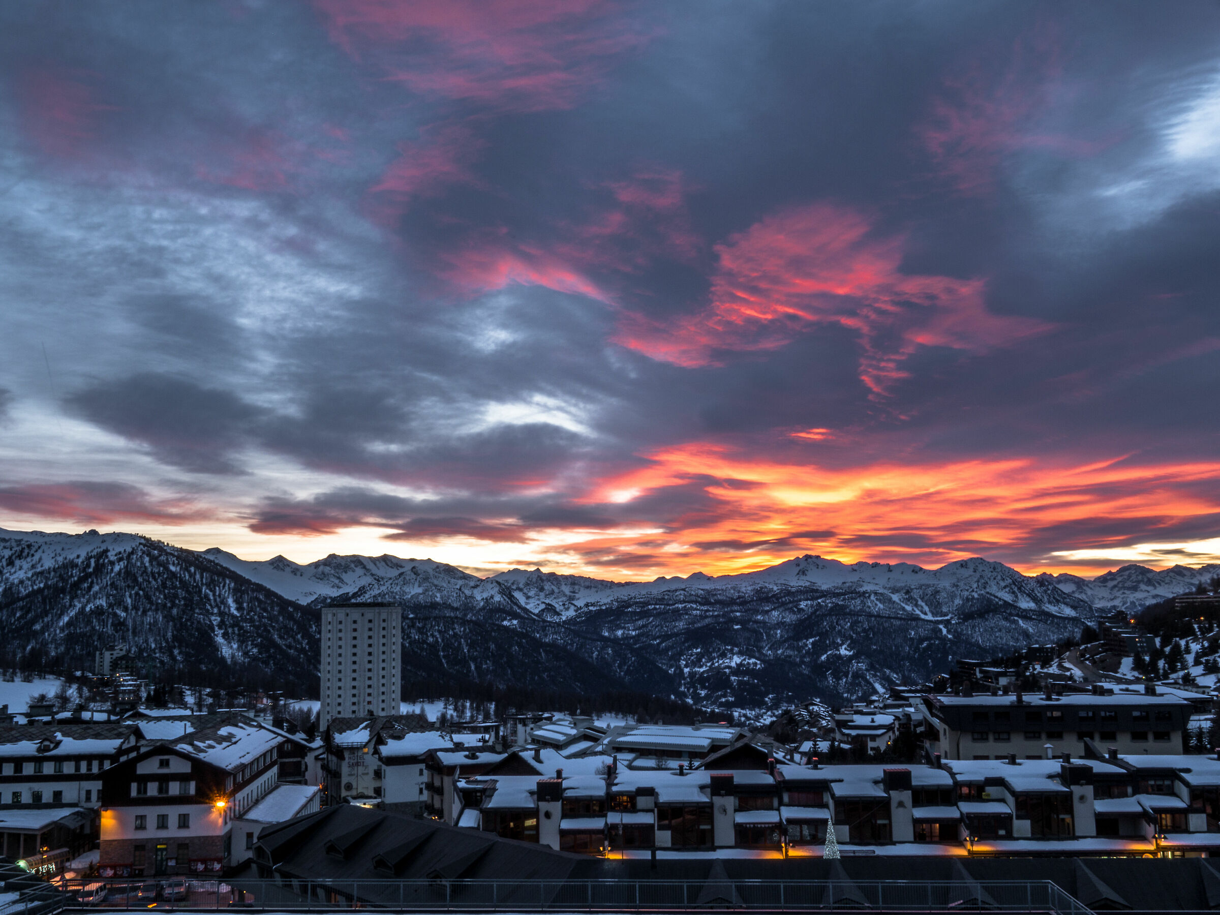 Sestriere under a fiery sky