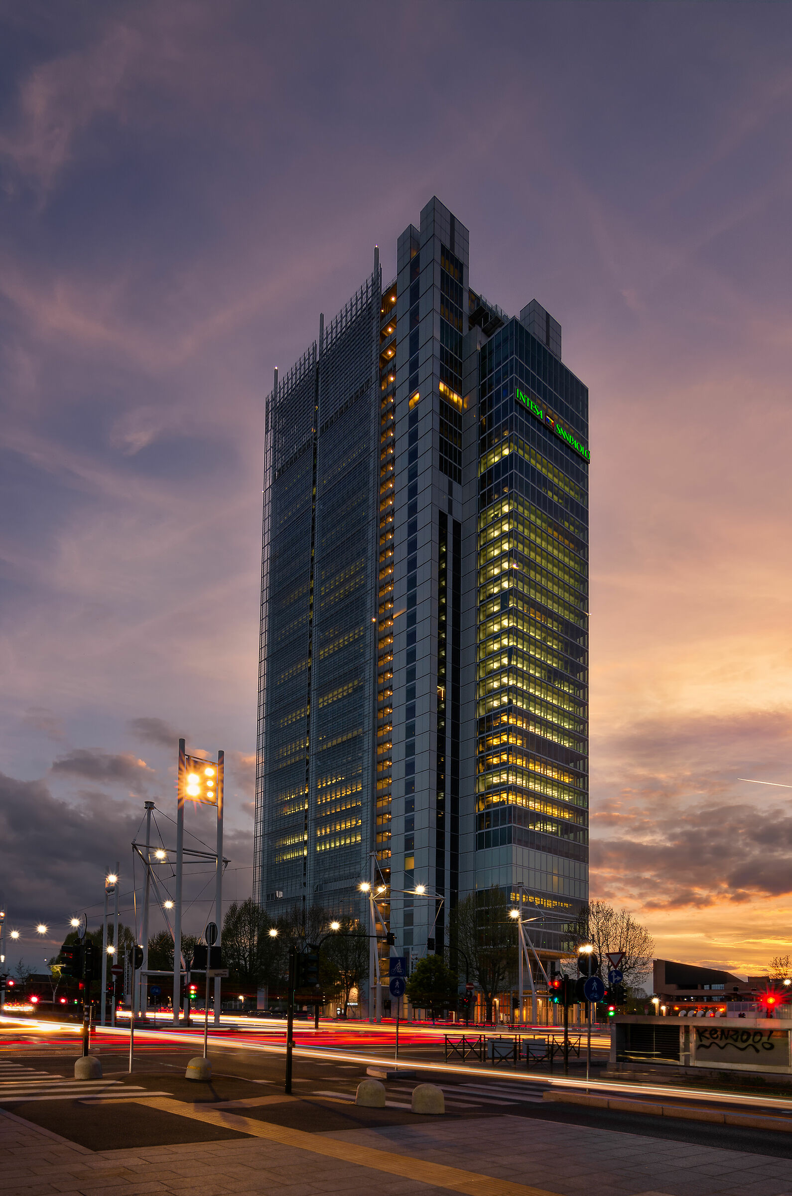 Skyscraper at sunset