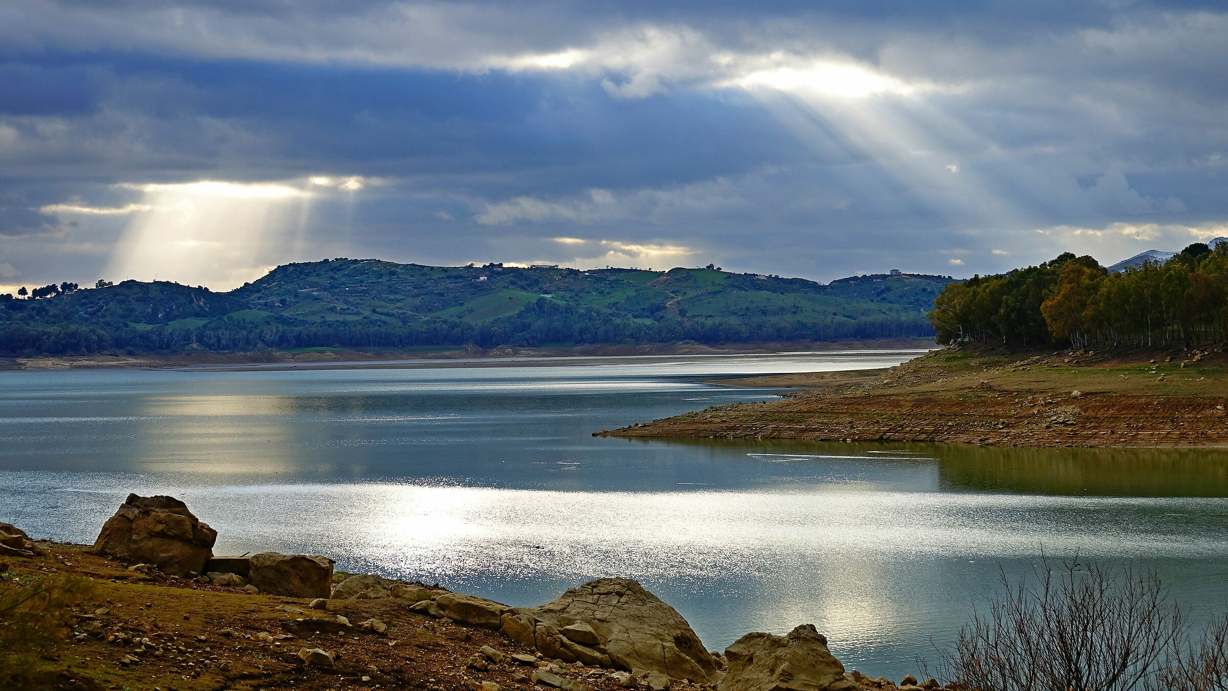 Lake with sunset reflections