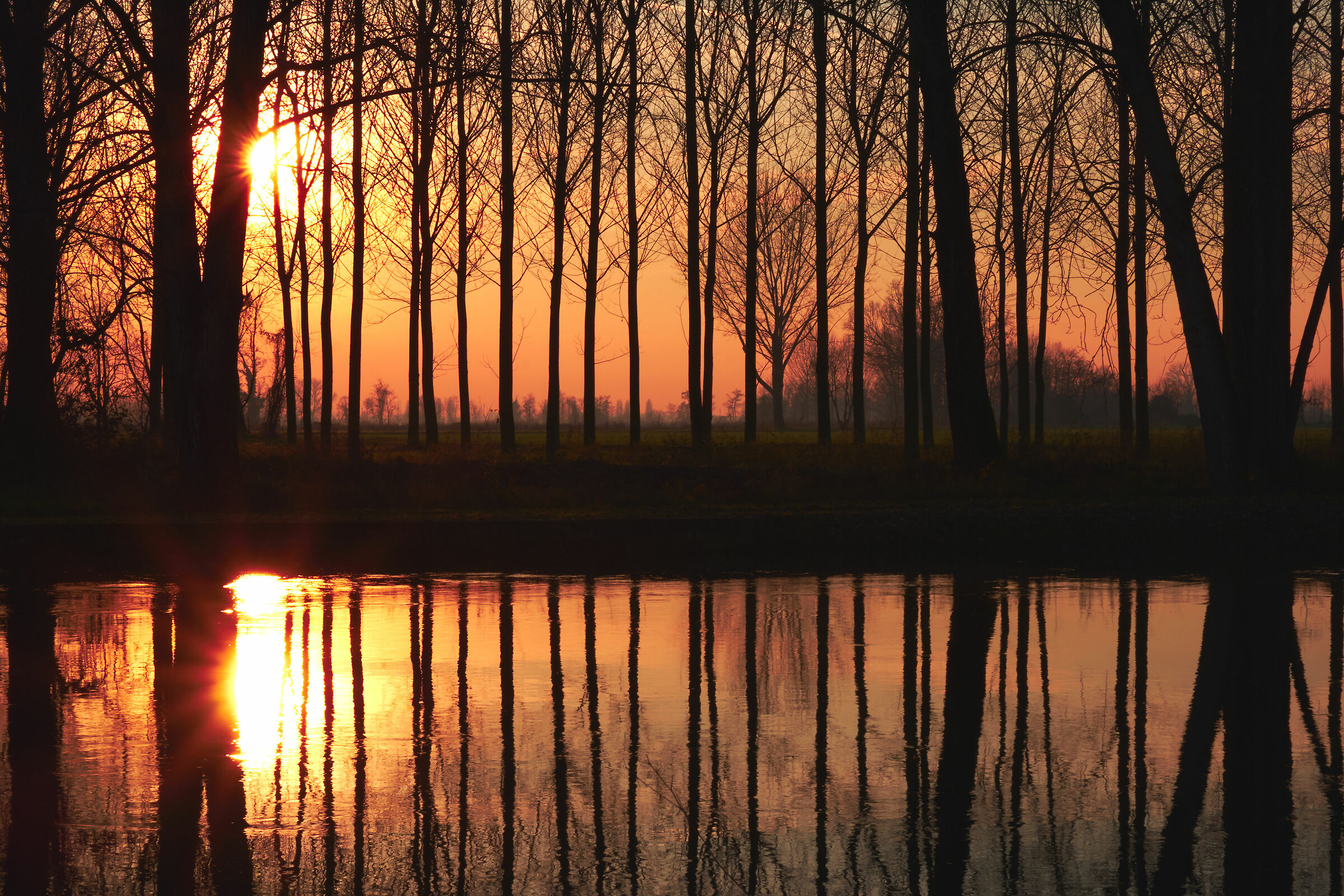 The reflections of the Muzza channel at sunset