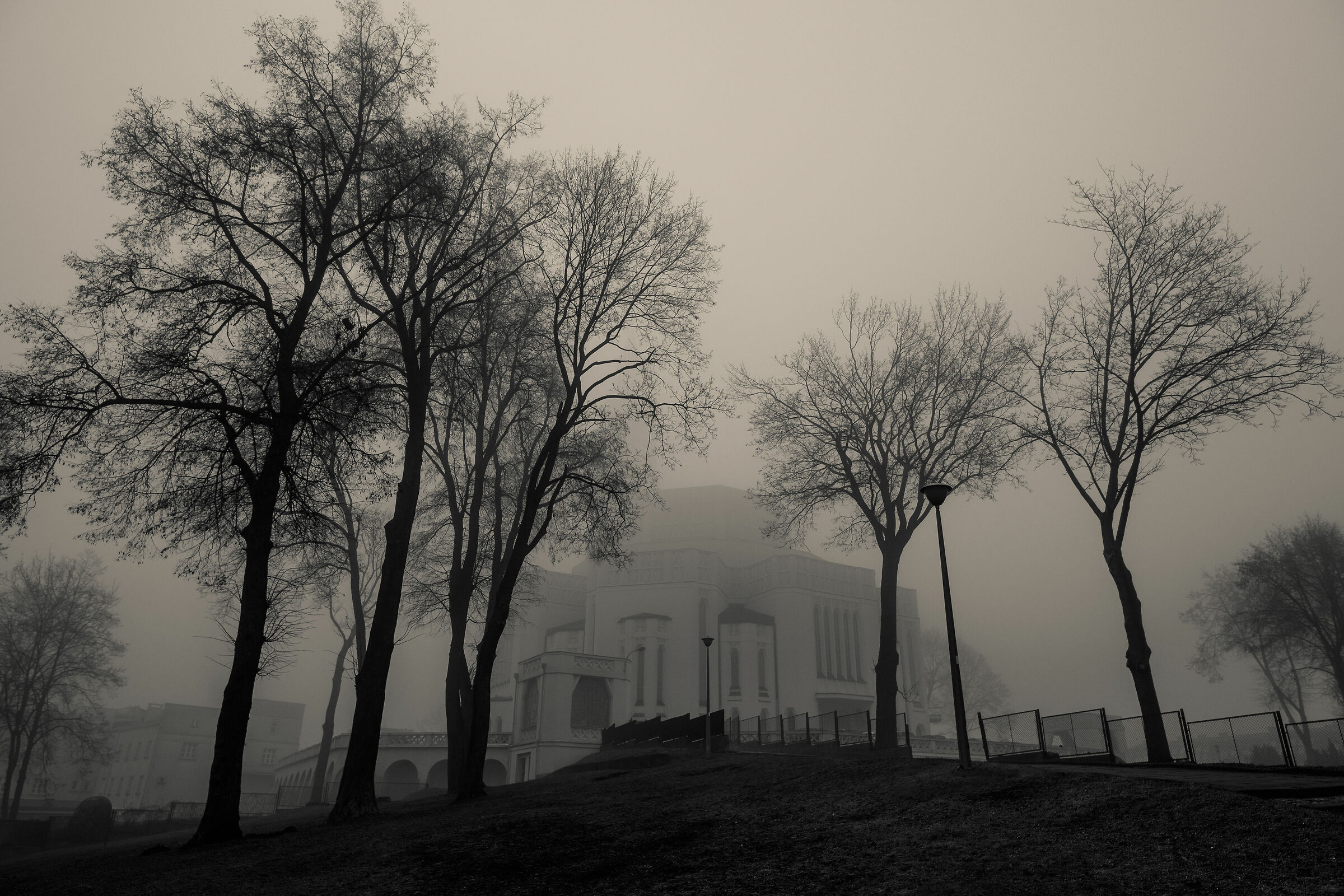 Church in fog