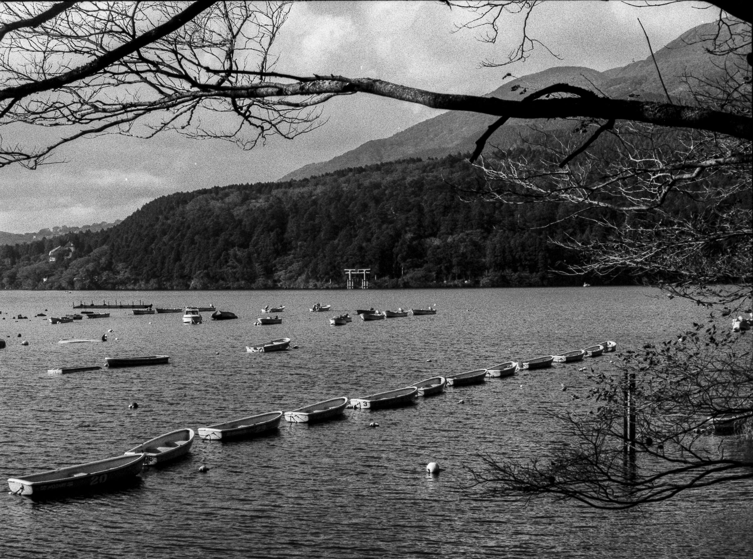 barche da pesca ormeggiate sul lago Ashi - Hakone