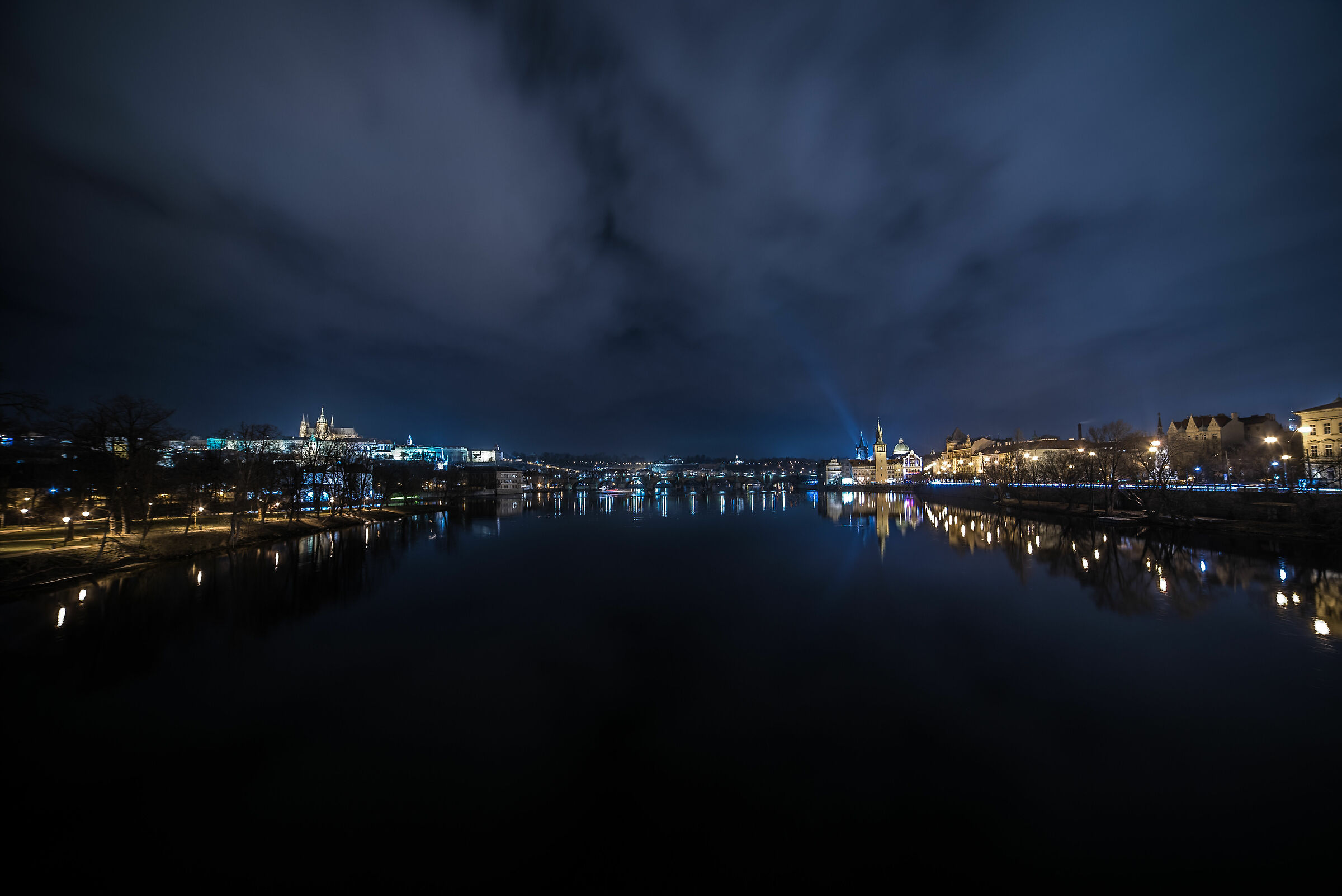Moldovan river and Charles Bridge in the evening