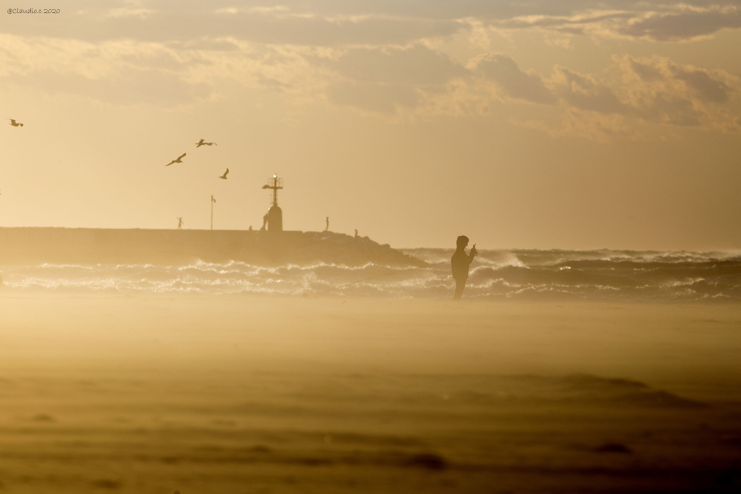 Tempesta di sabbia al molo di Viareggio