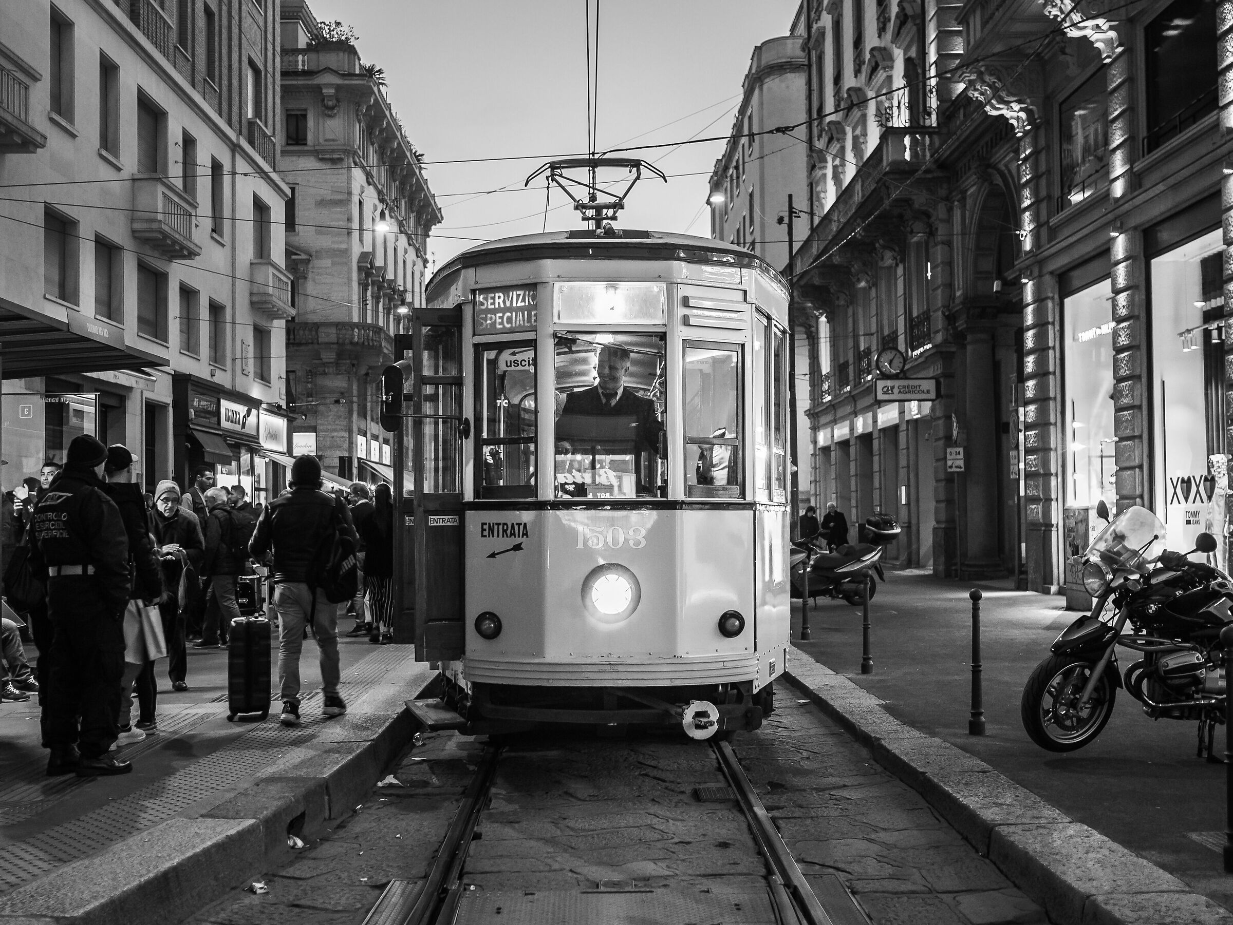 Black and white trams - Milan