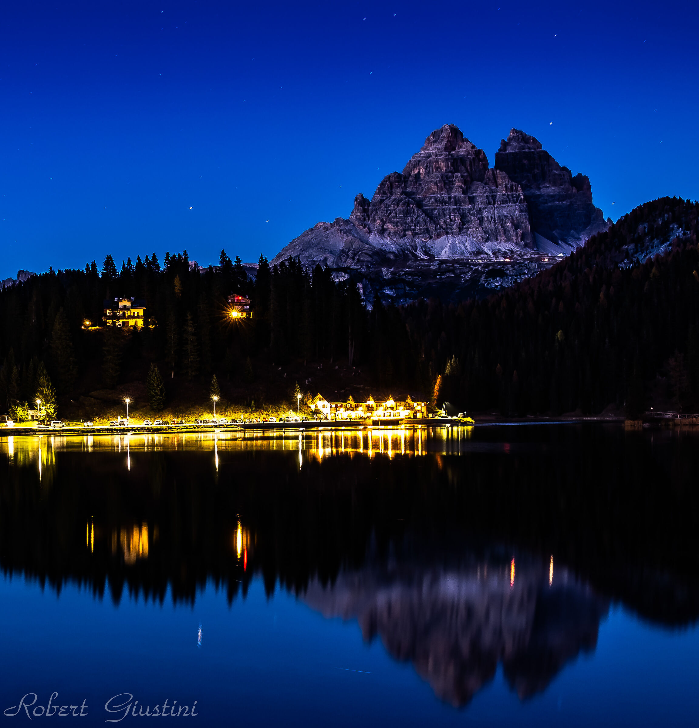 Tre cime di Lavaredo dopo il tramonto