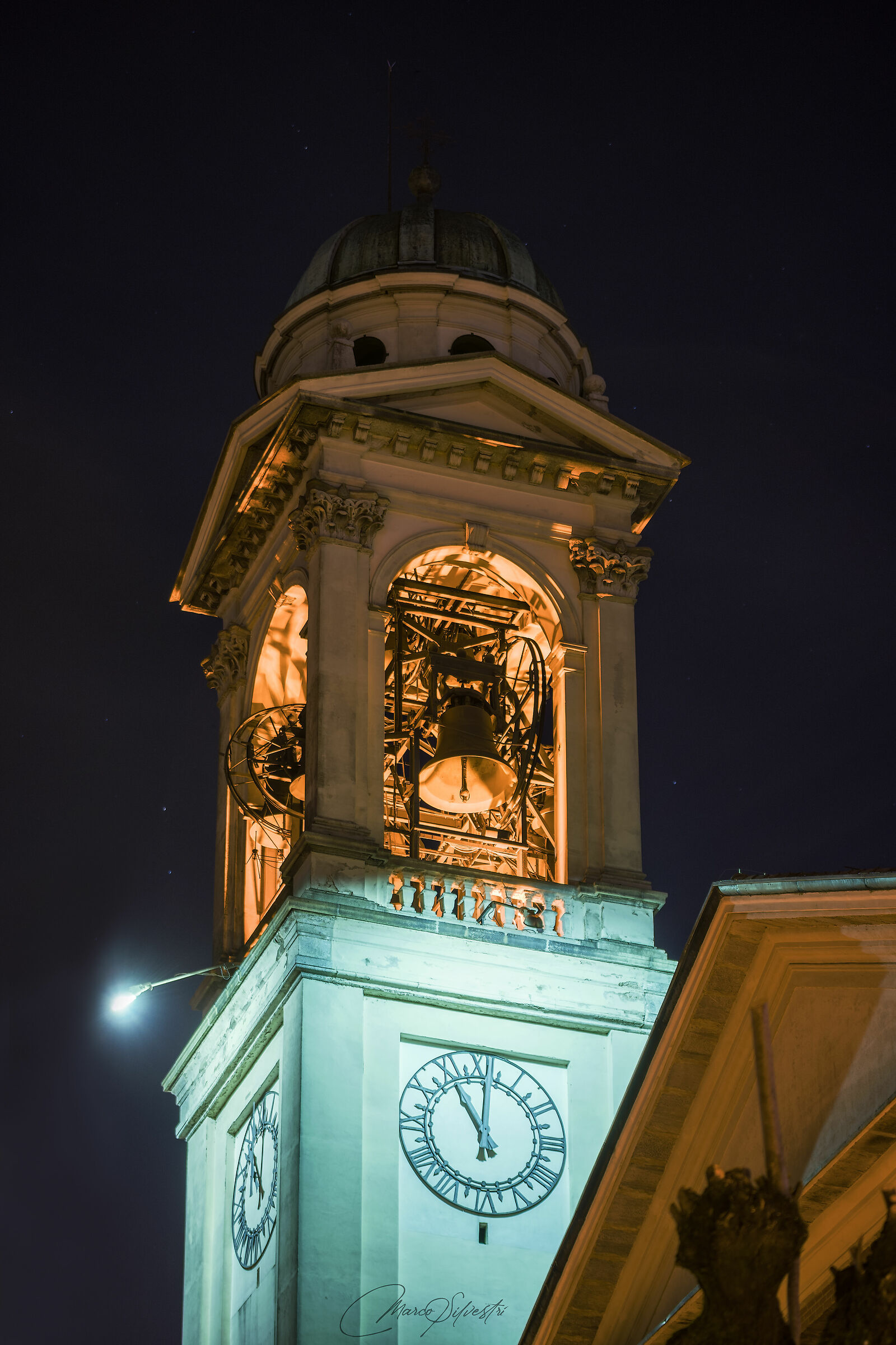Robecco's bell tower on the Naviglio
