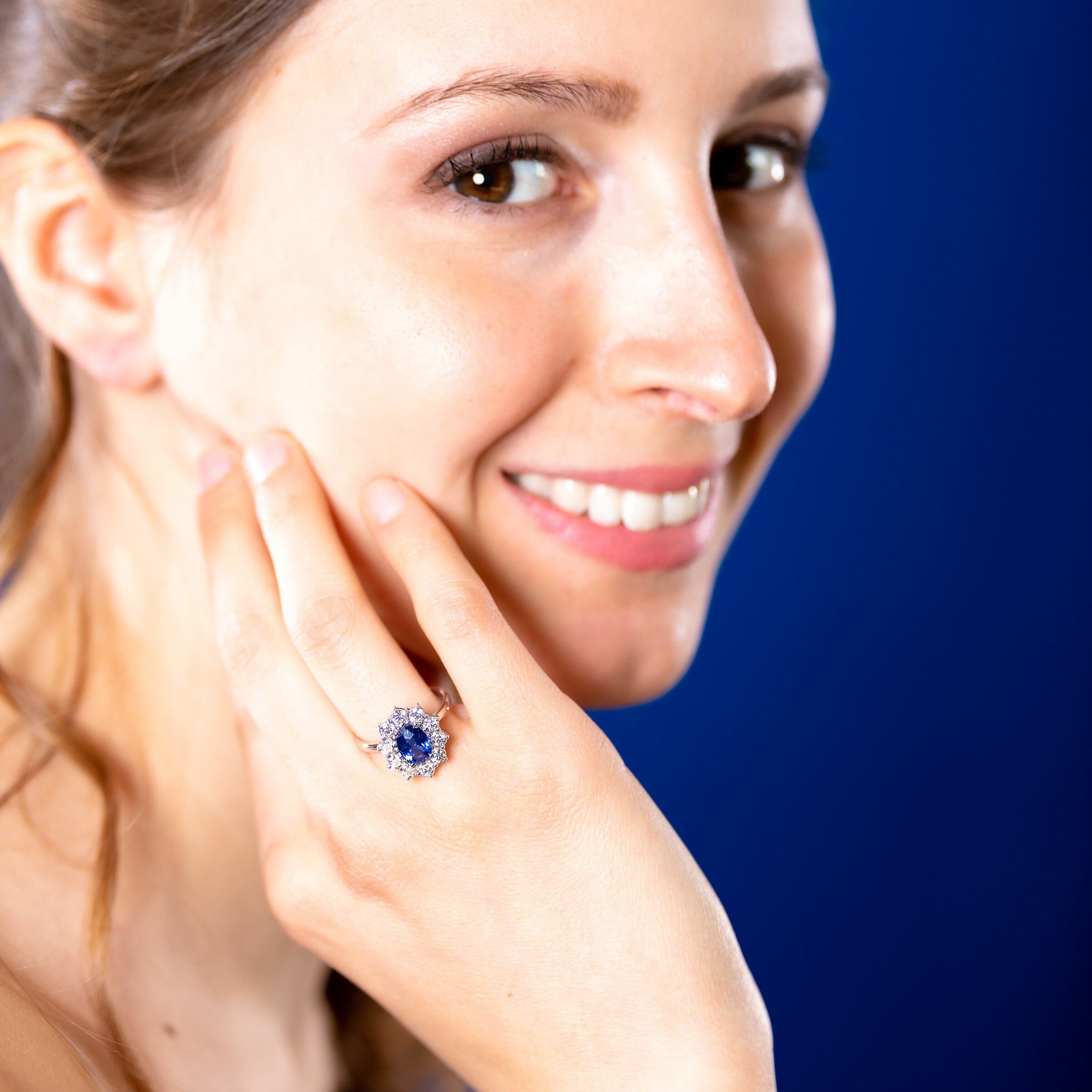 Julia with sapphire ring