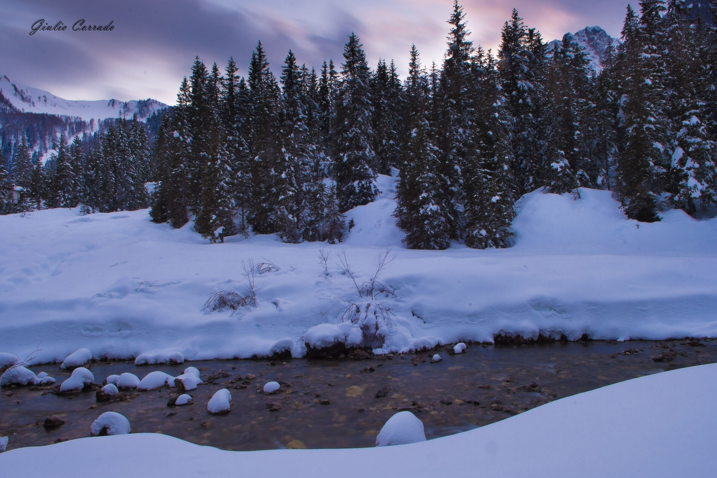 Crepuscolo invernale nella piana del Gaver
