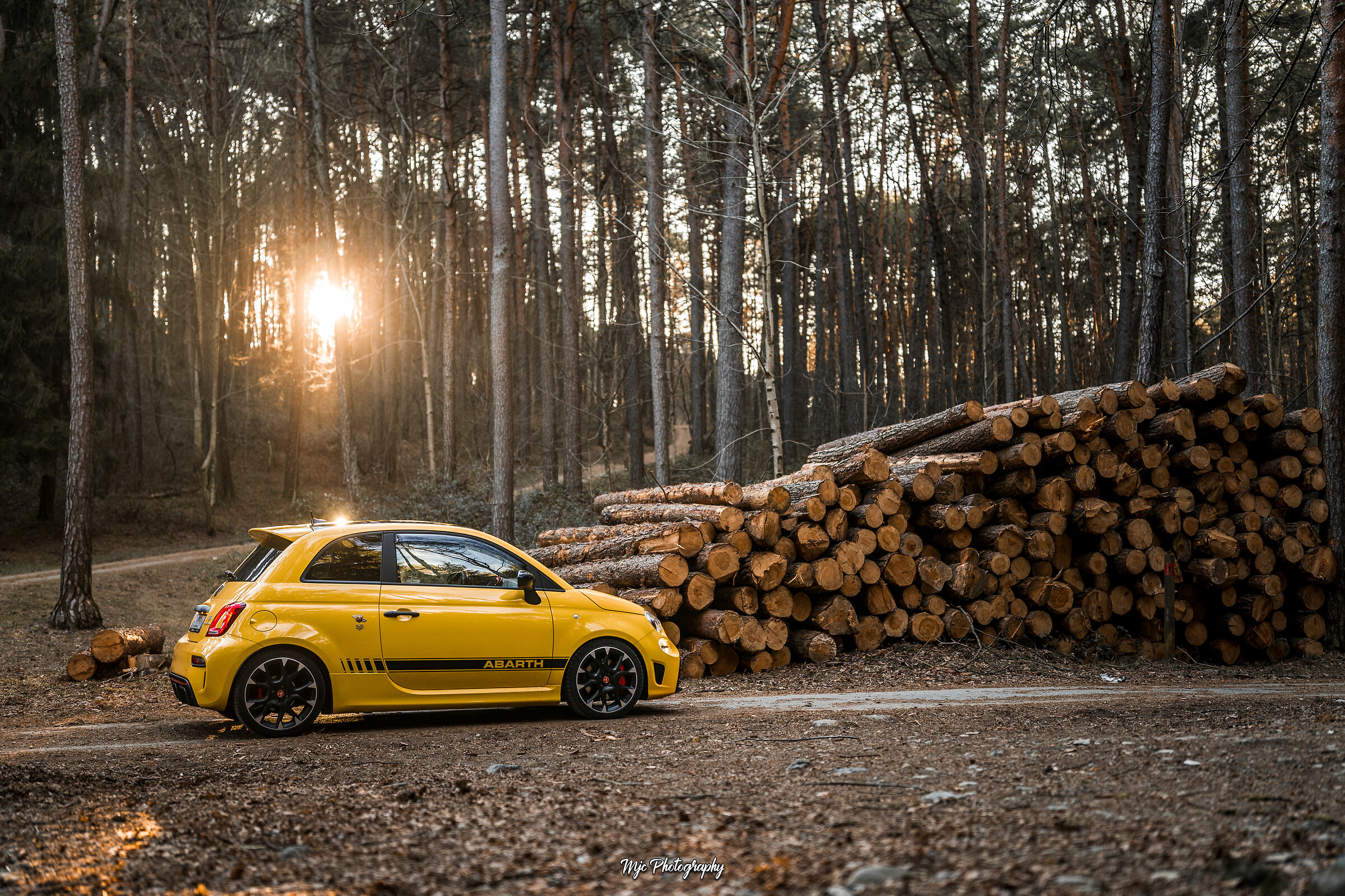 Abarth 595 Competizione Giallo Modena nel bosco