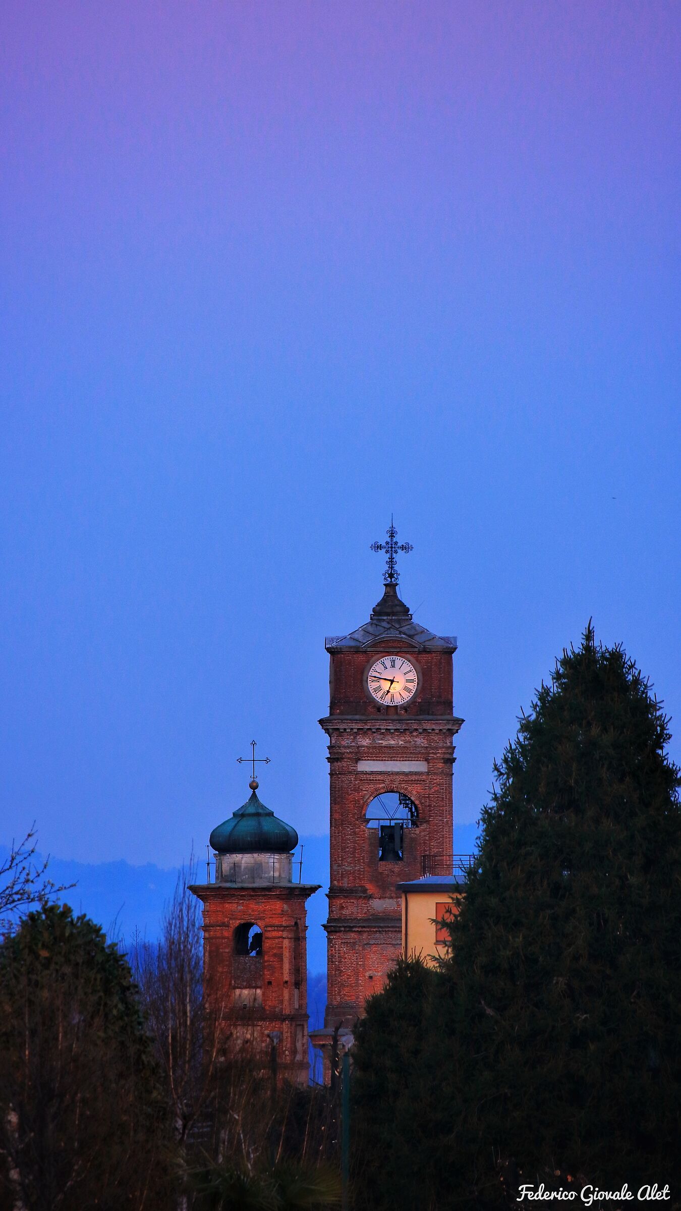 Giaveno bell towers at blue time