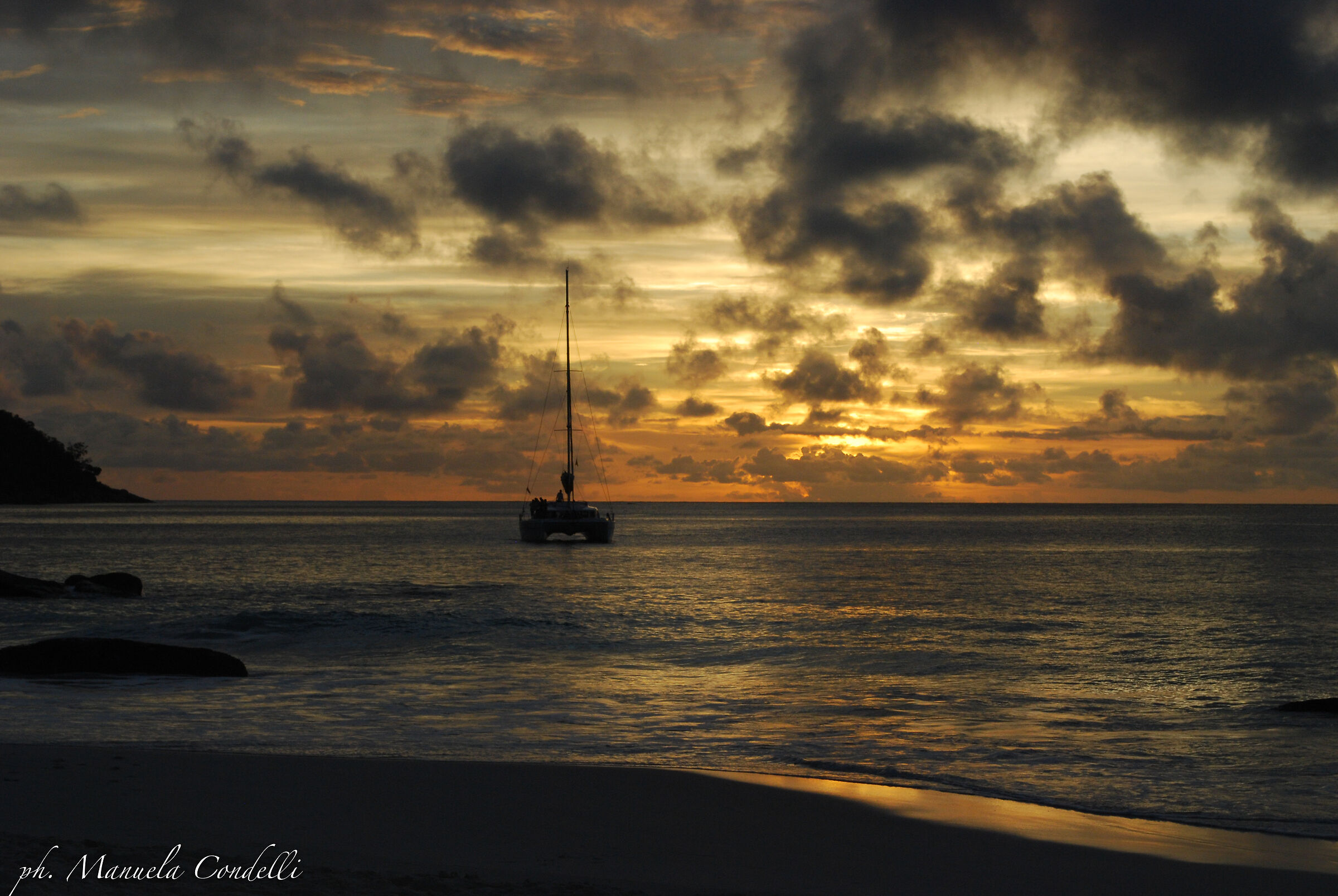Sunset with catamaran