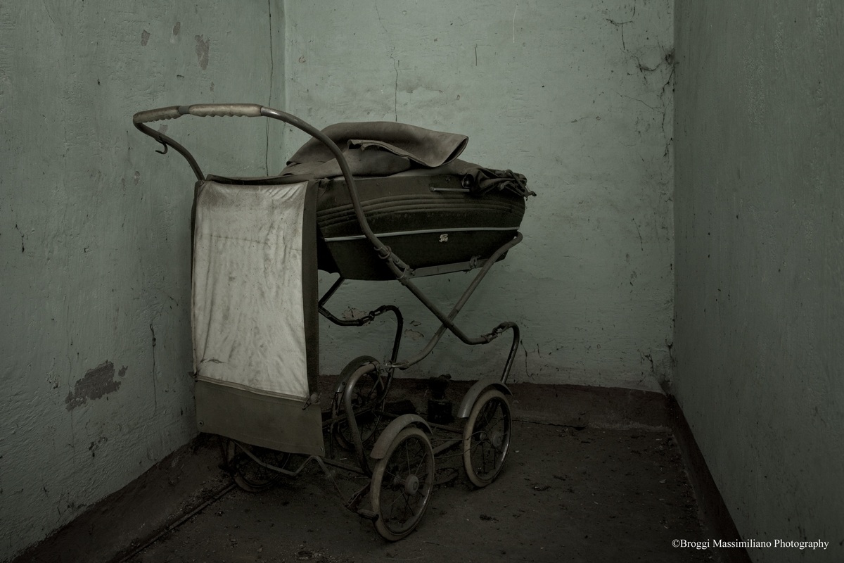 stroller in abandoned house