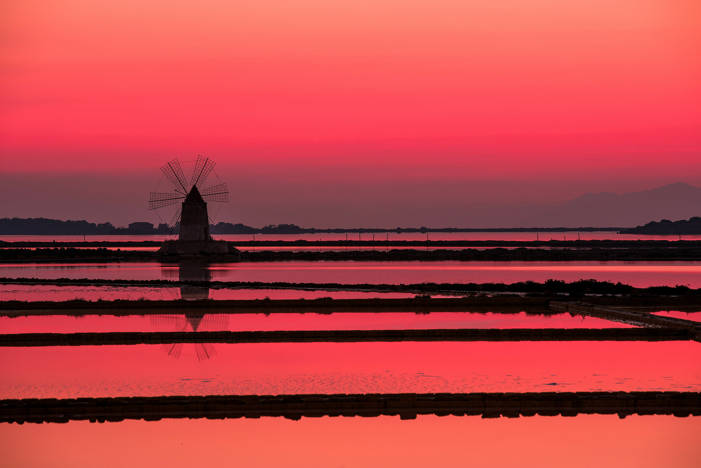 Trapani salt flats at sunset