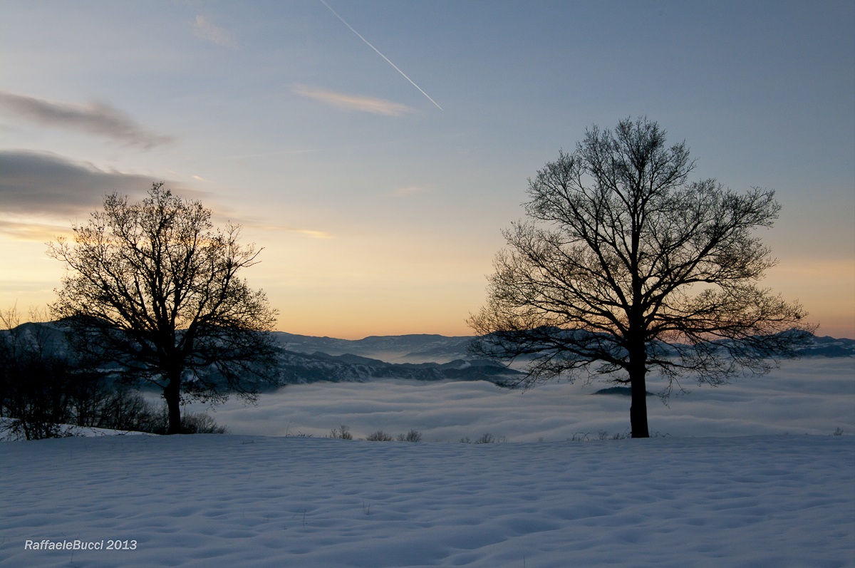 Sunset on snow and clouds 1