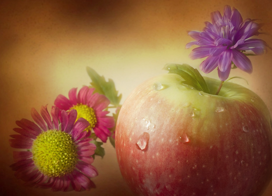 flowers and apples