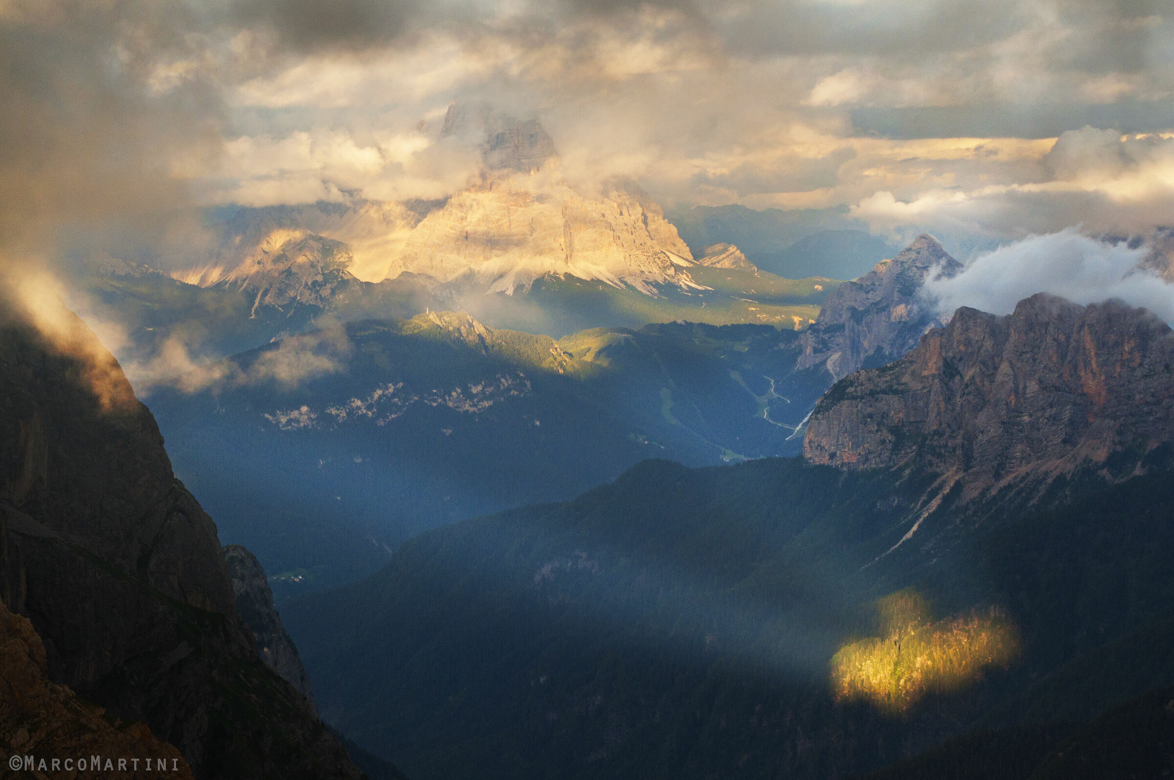 The beam of light on the forest