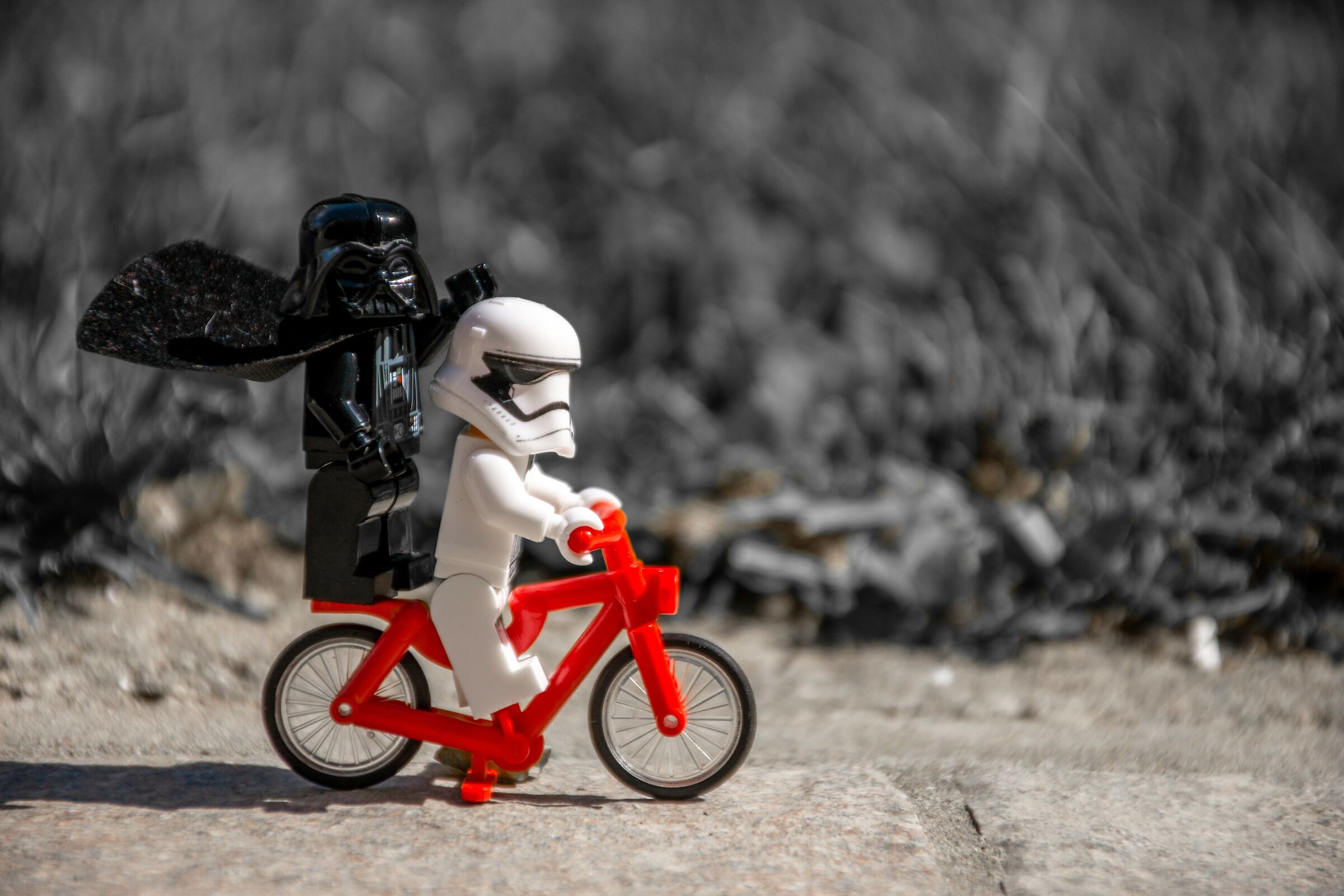 Cycling - with his head on the back seat