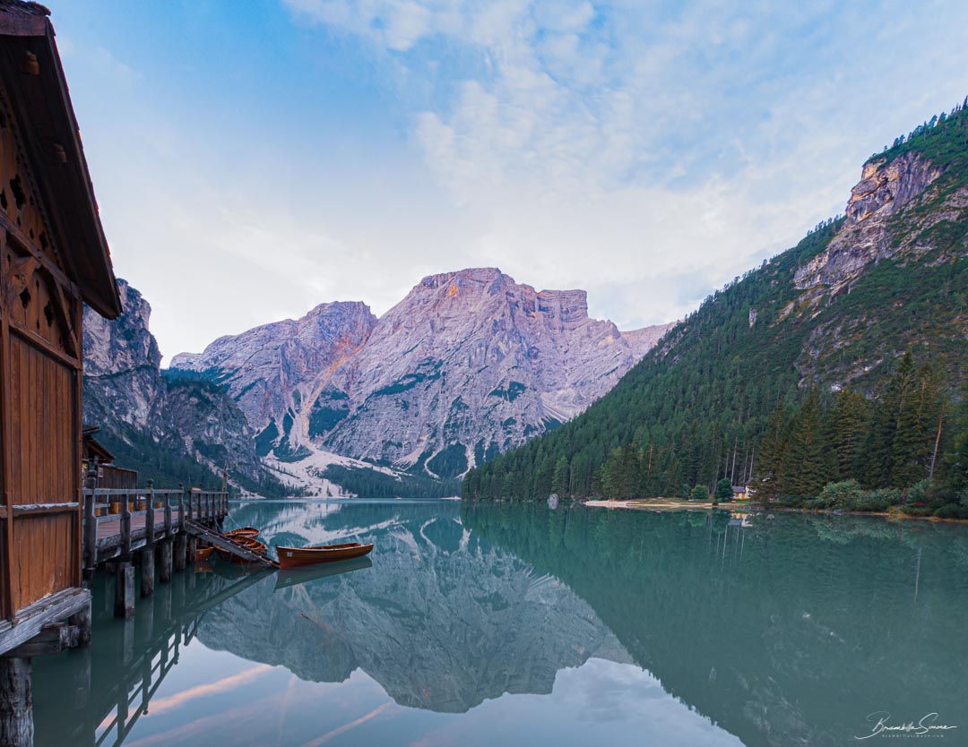 Mooring of boats on Lake Braies