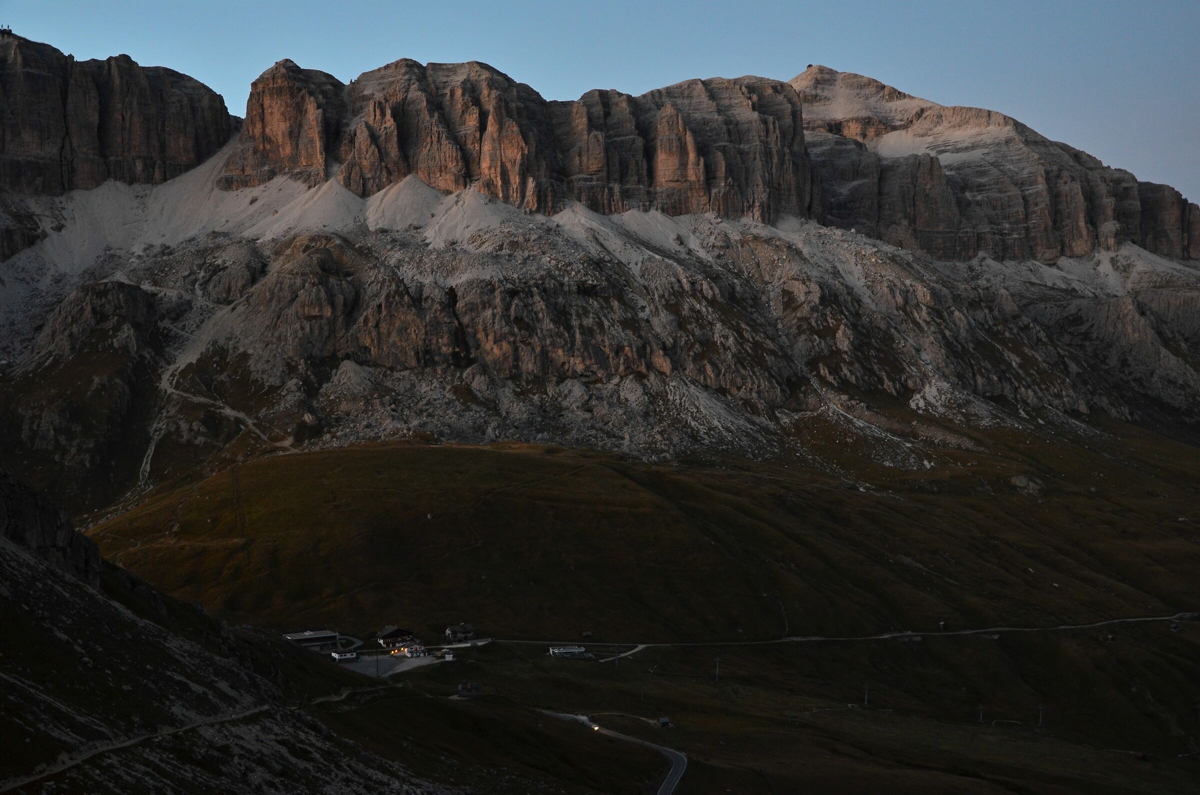 Night falls on The Pordoi and the Piz Boè