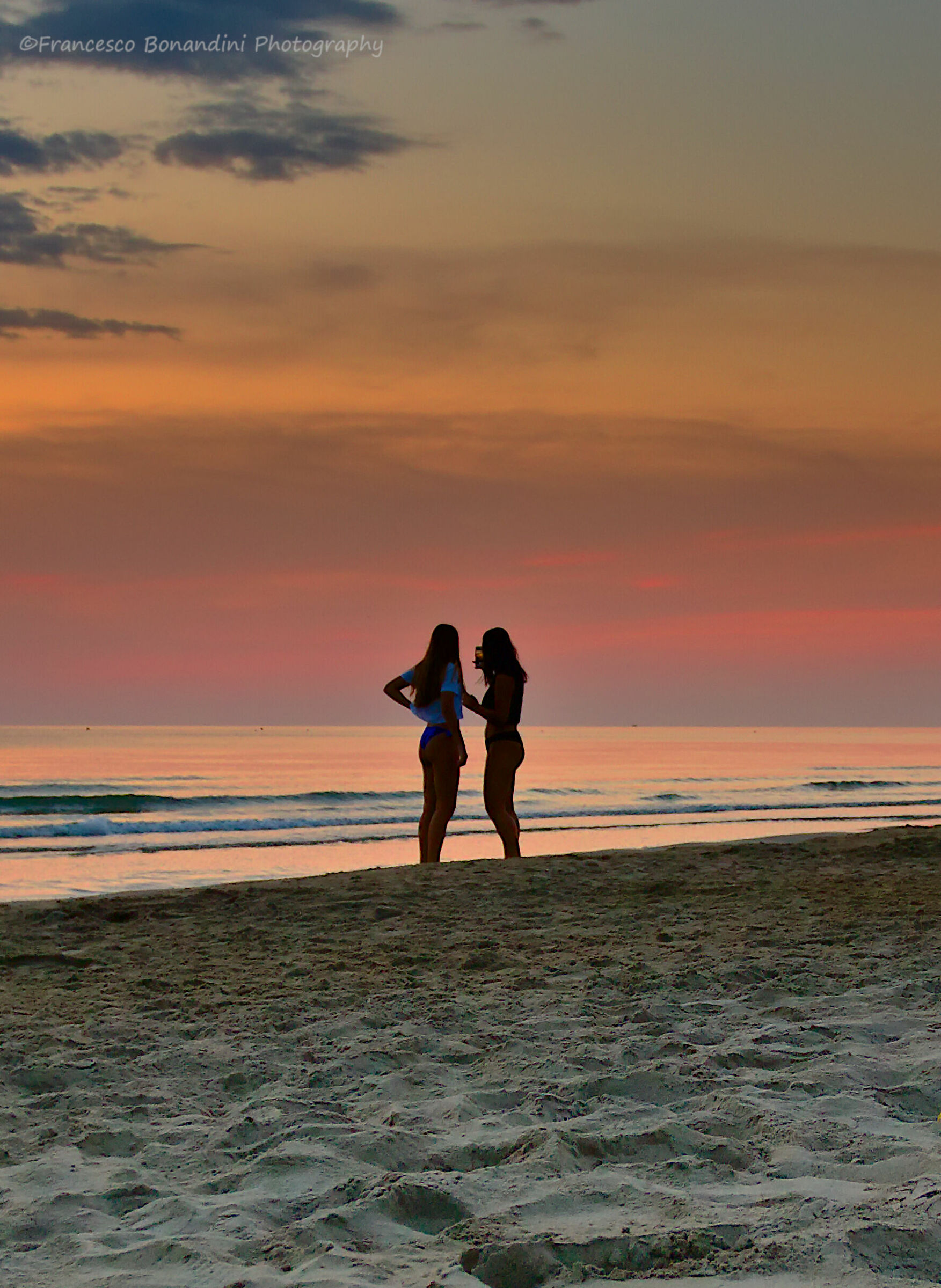 Selfies of girls at sunset