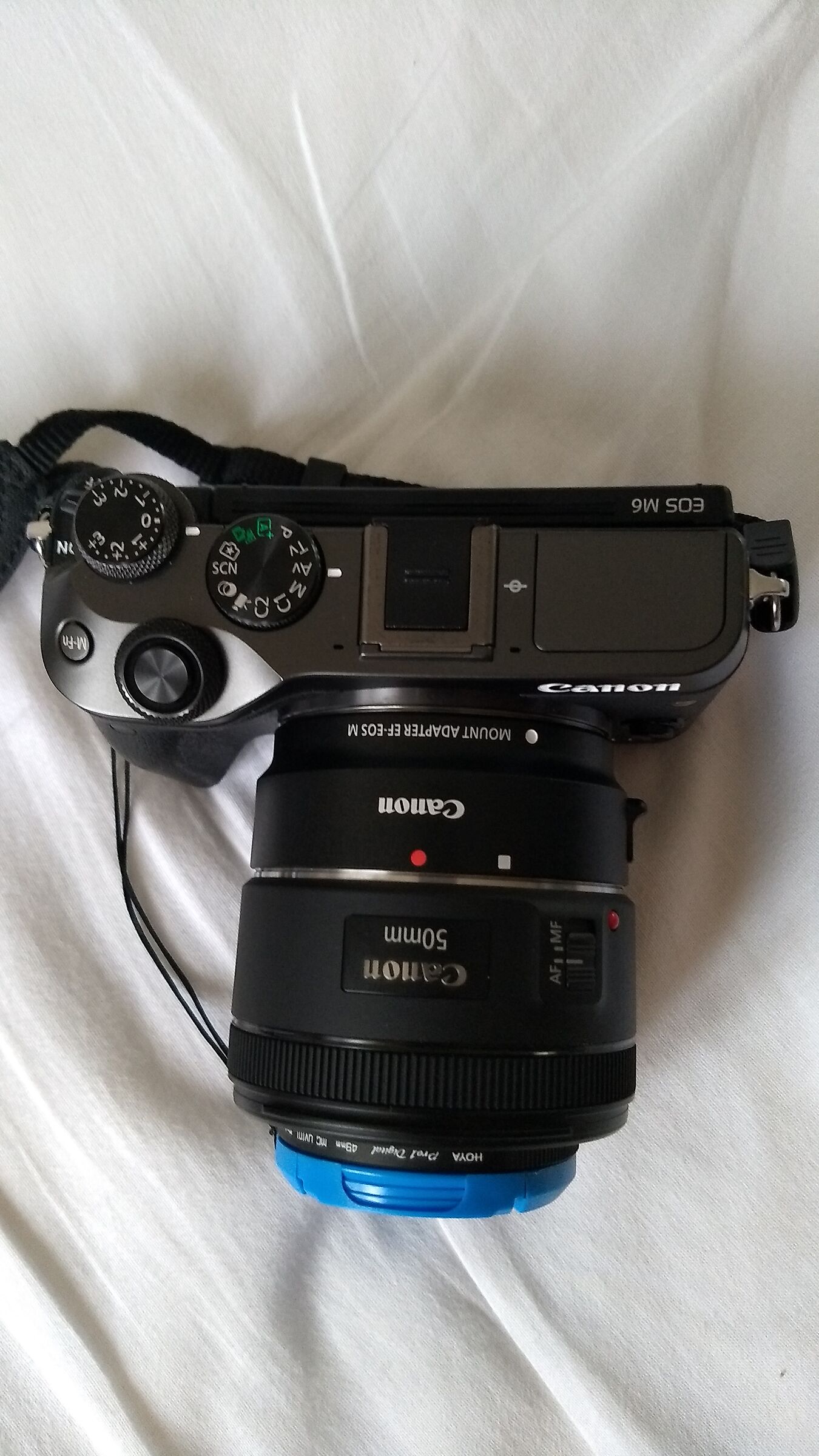 Top view, EF50mmf1.8stm mounted on EOS M6