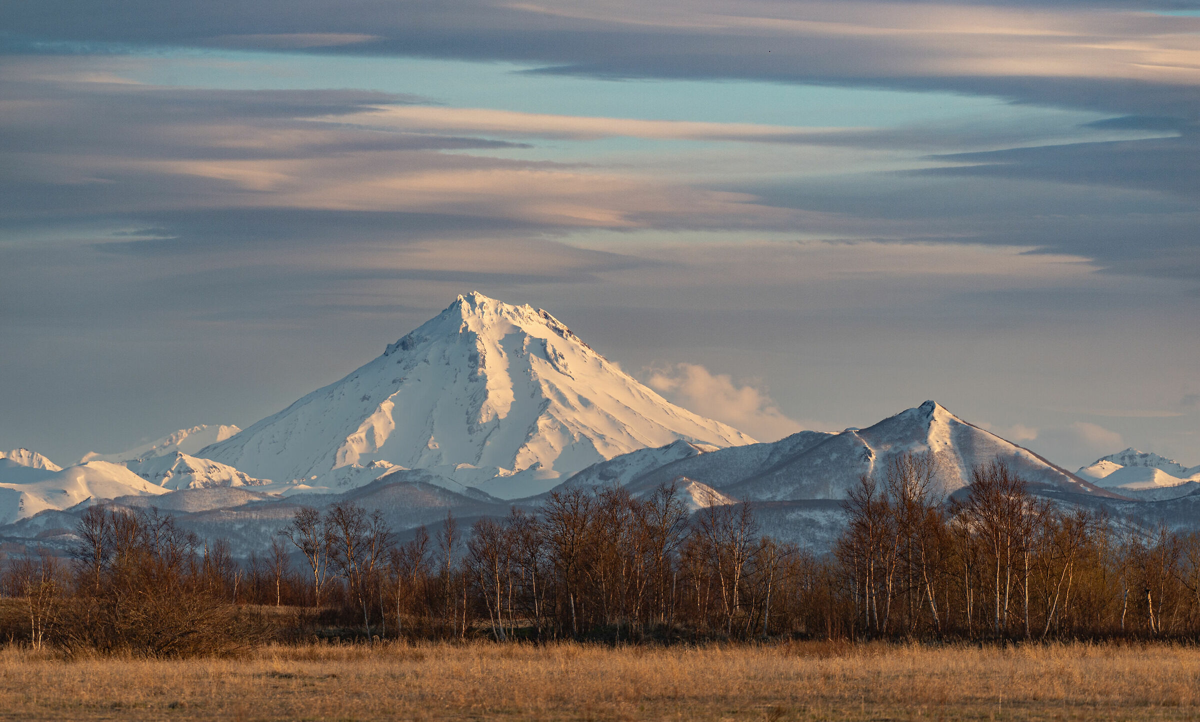 Vilyuchinsky volcano at sunset. Kamchatka
