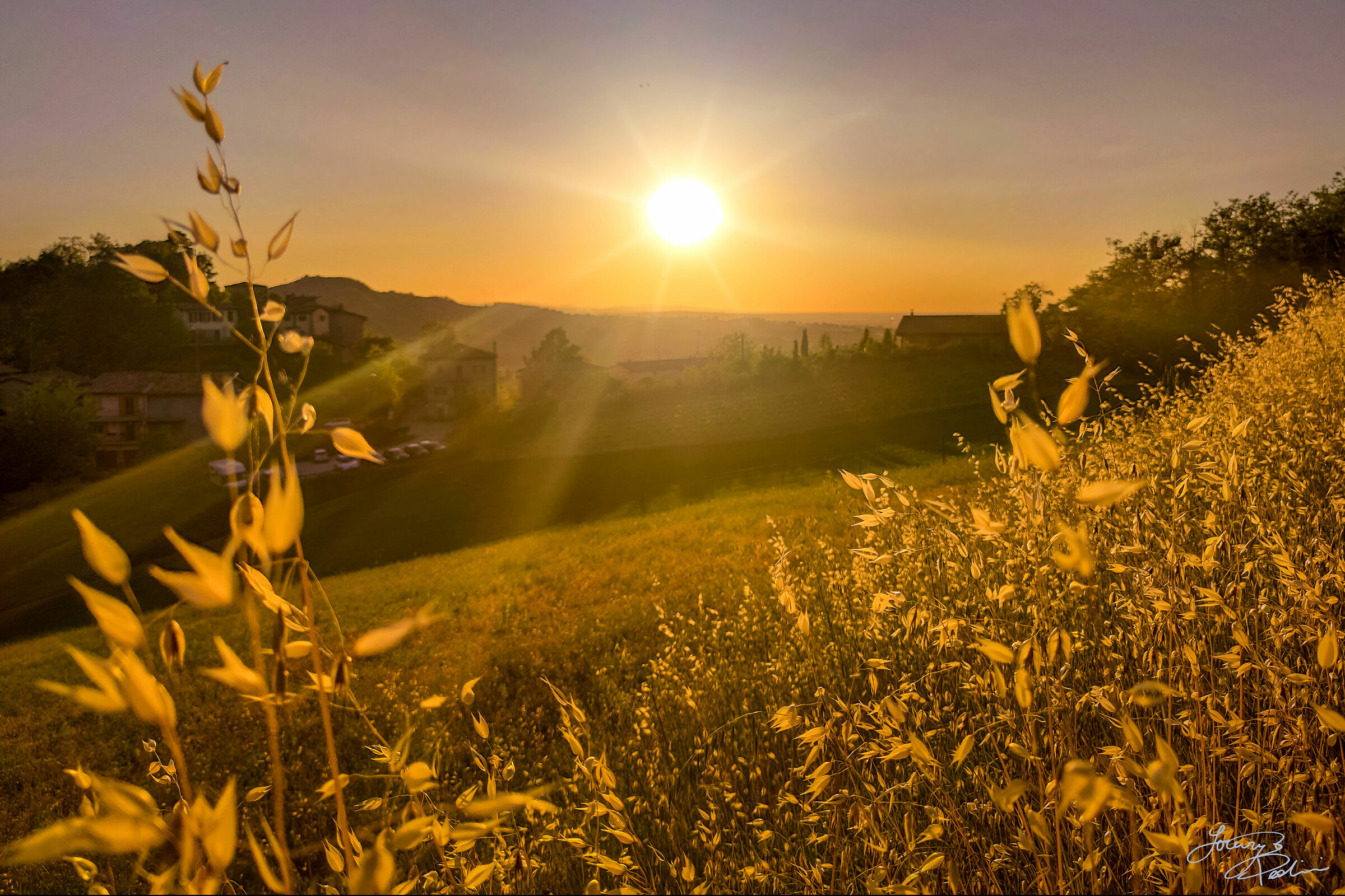 Sunset on the hills of the house