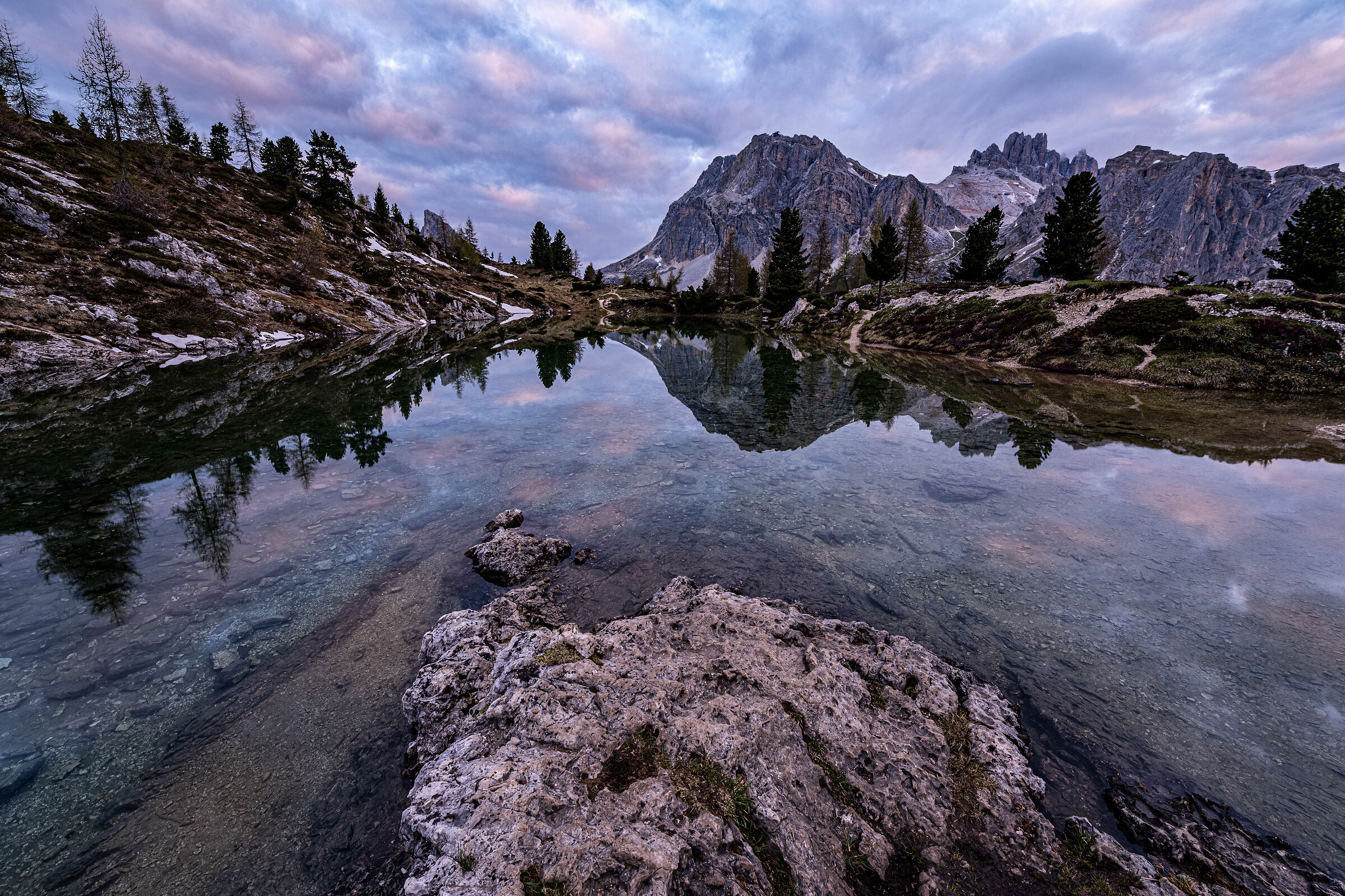 Lagazuoi in the mirror in the morning