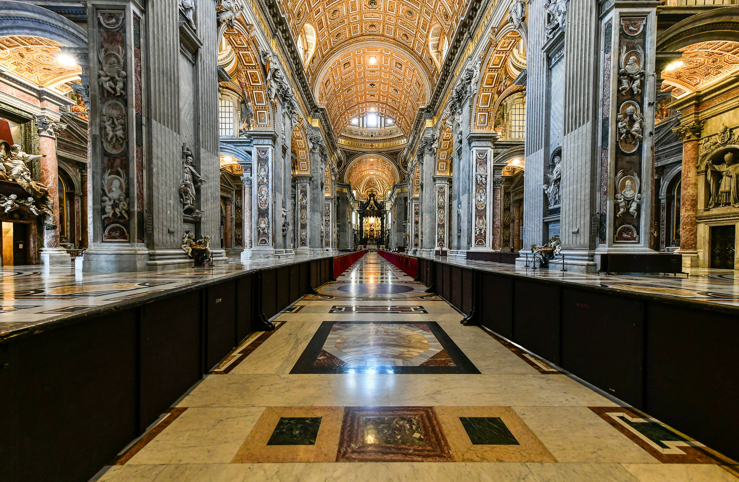 Covid 19-Rome deserted, interior Basilica St. Peter
