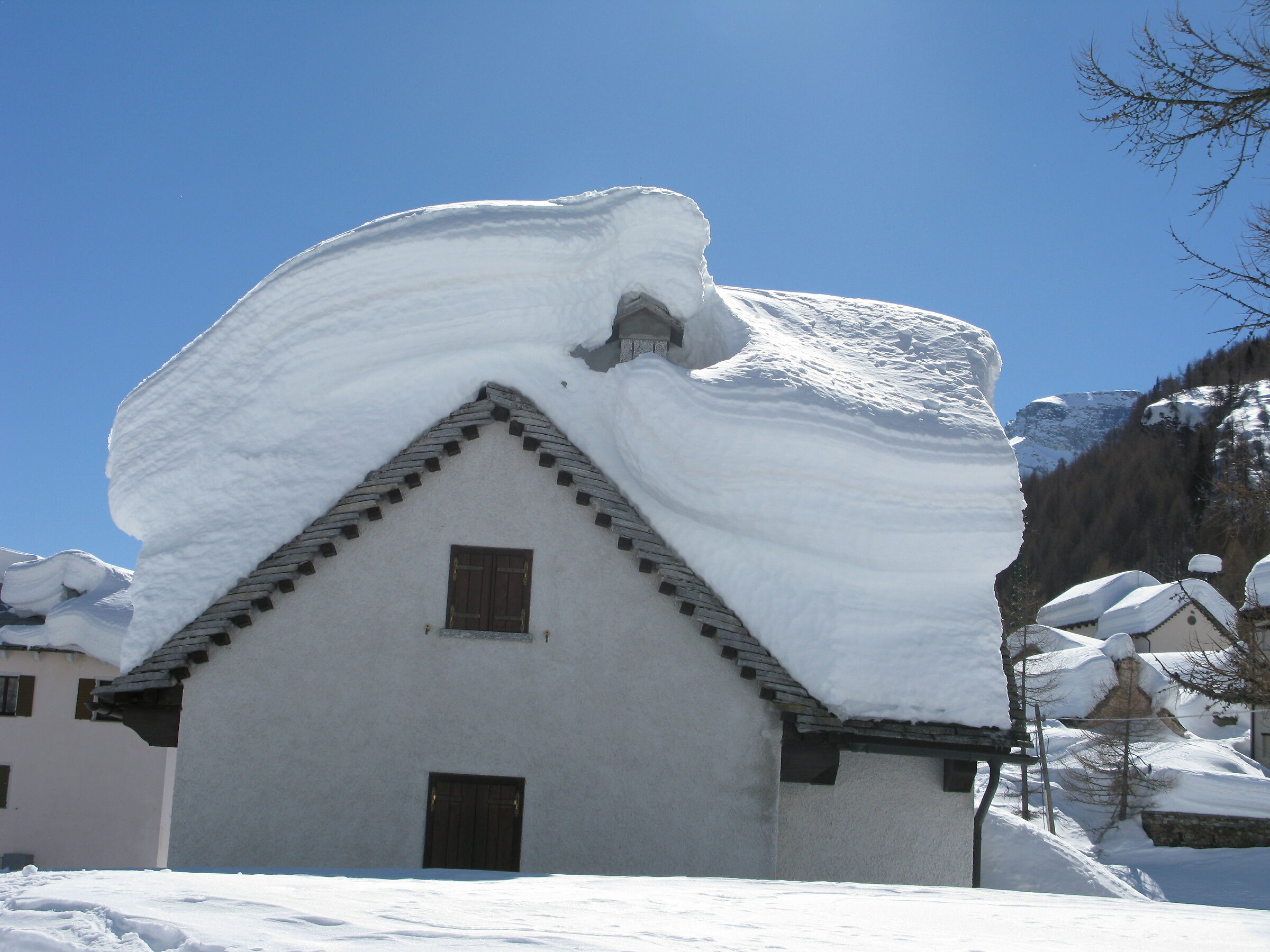 A fireplace peeps out