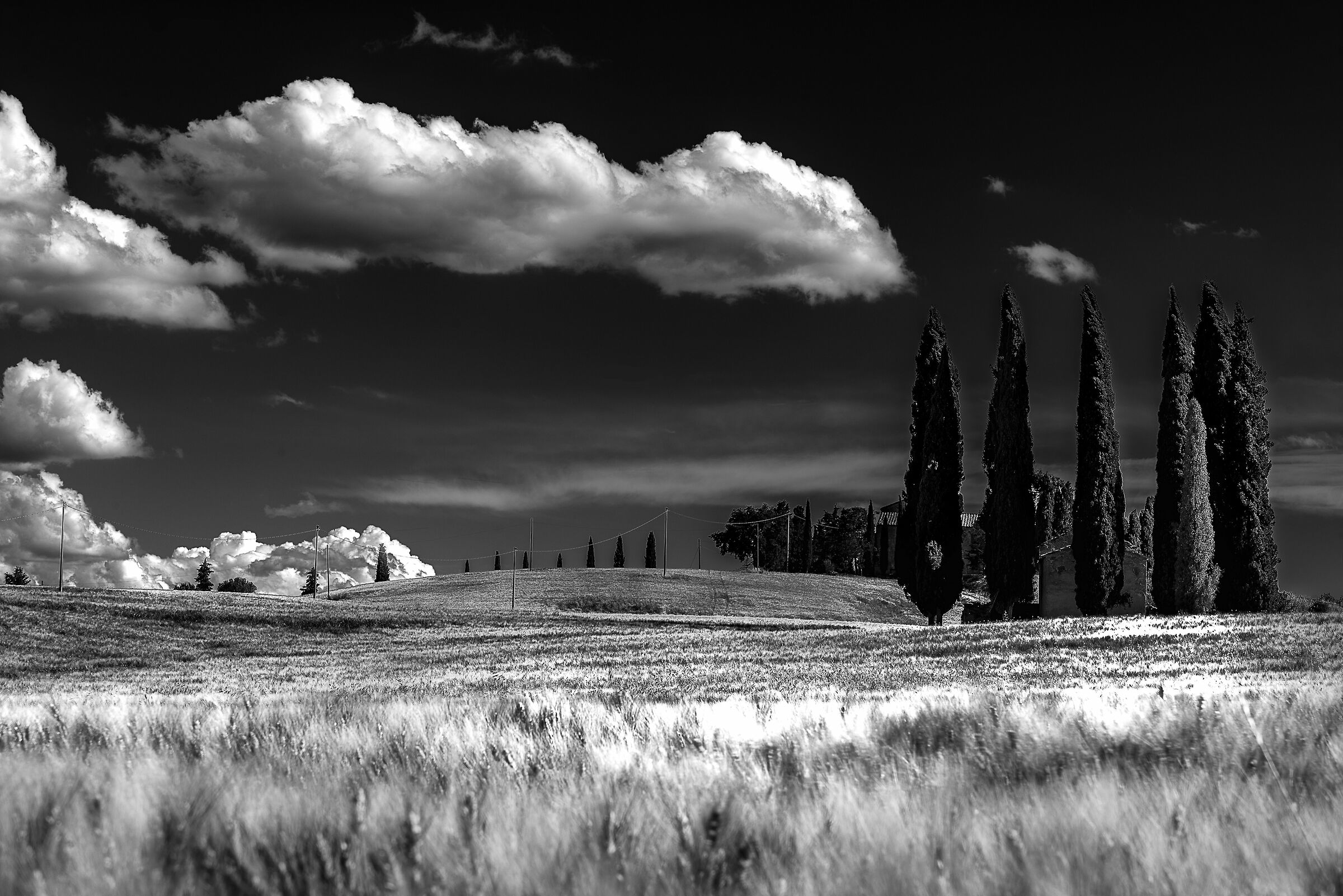 piccolo cimitero bassa val d'orcia bianco e nero