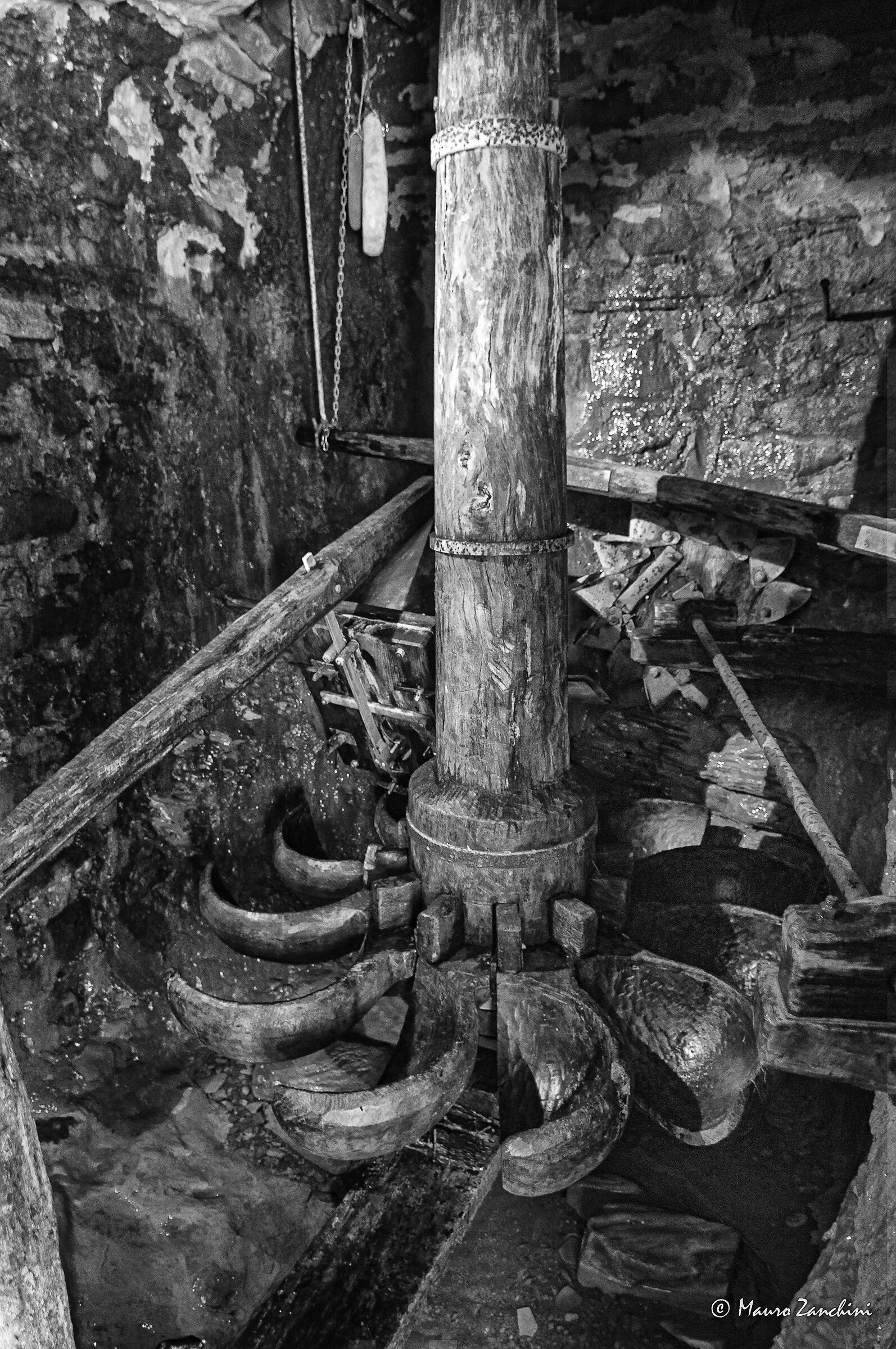 wooden turbine of an old mill