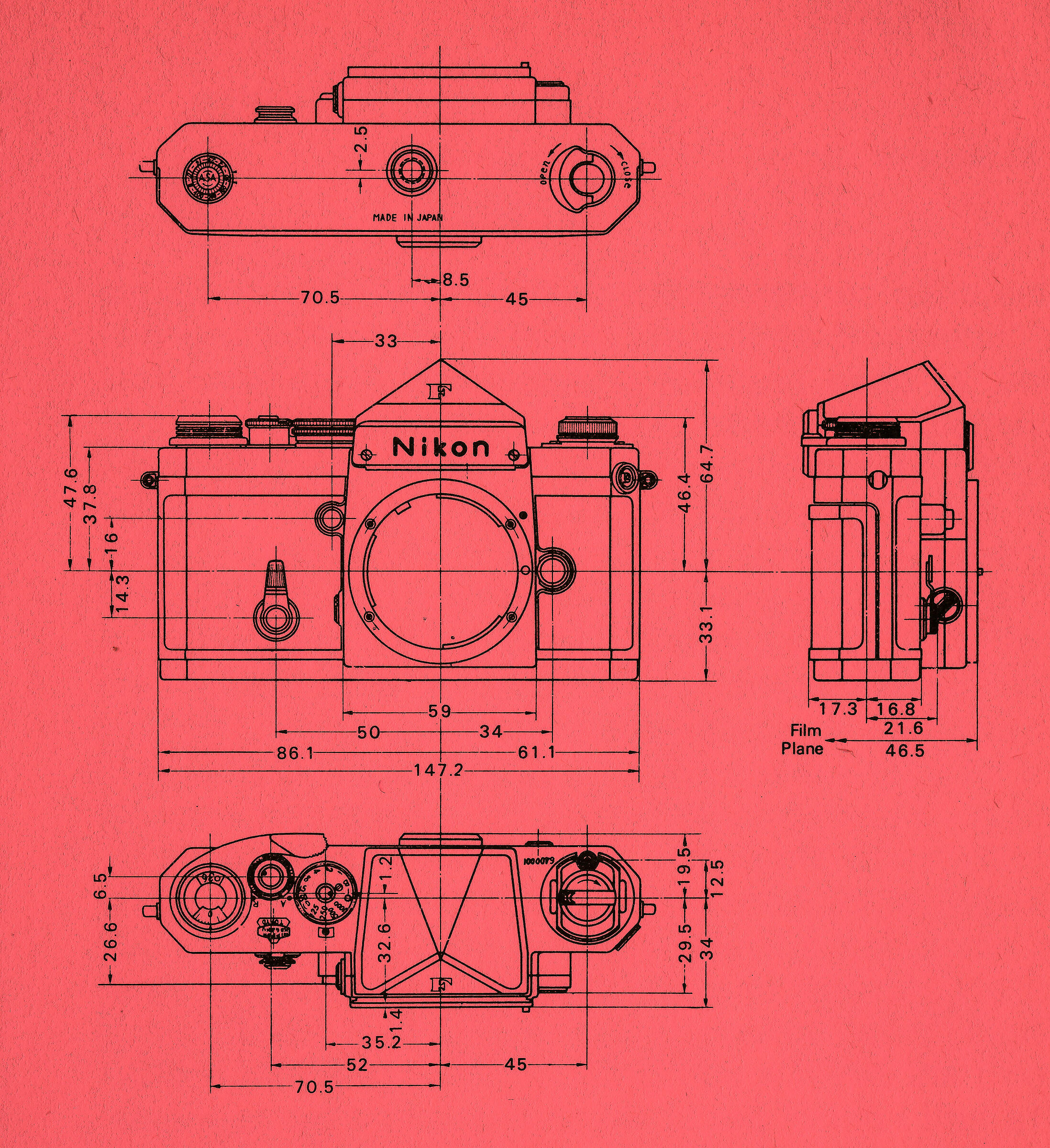 Drawings of the "F" with simple pentaprism