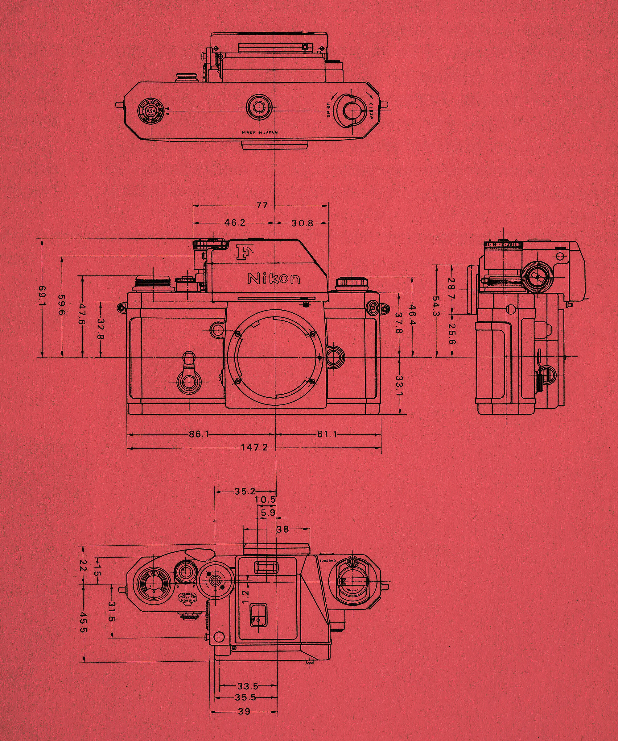 Drawings of the "F" with pentaprisma Photomic