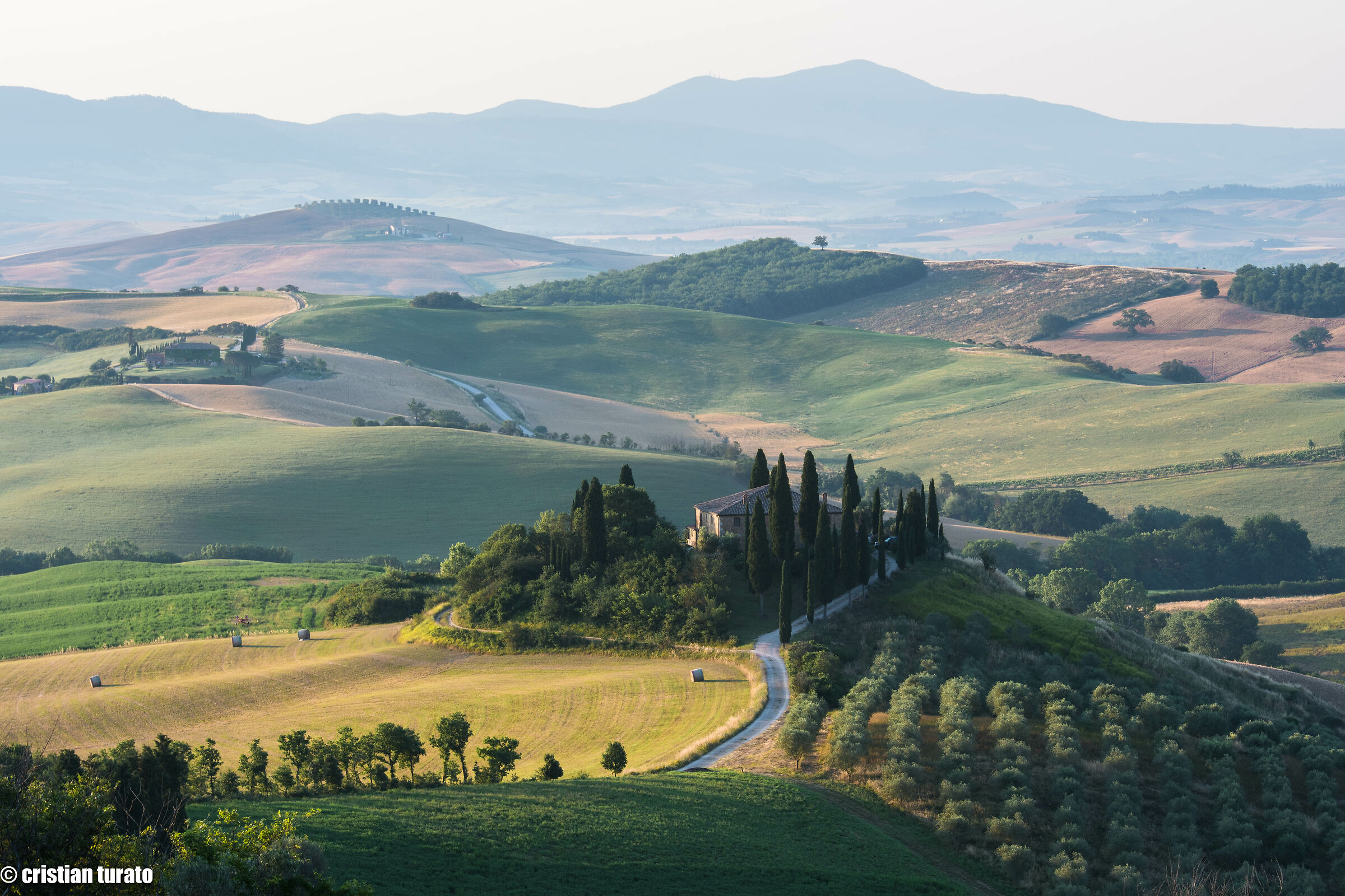 The sun lights up the farm