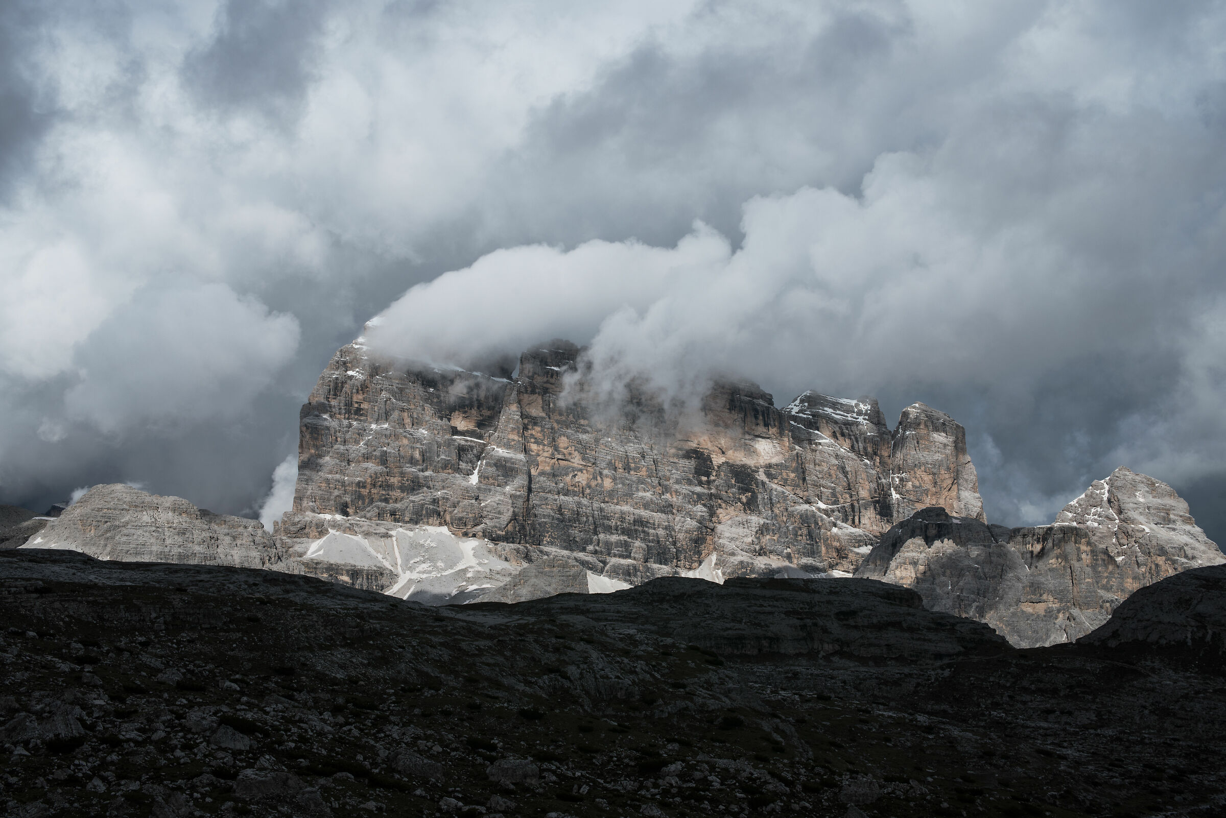 shrouded in clouds