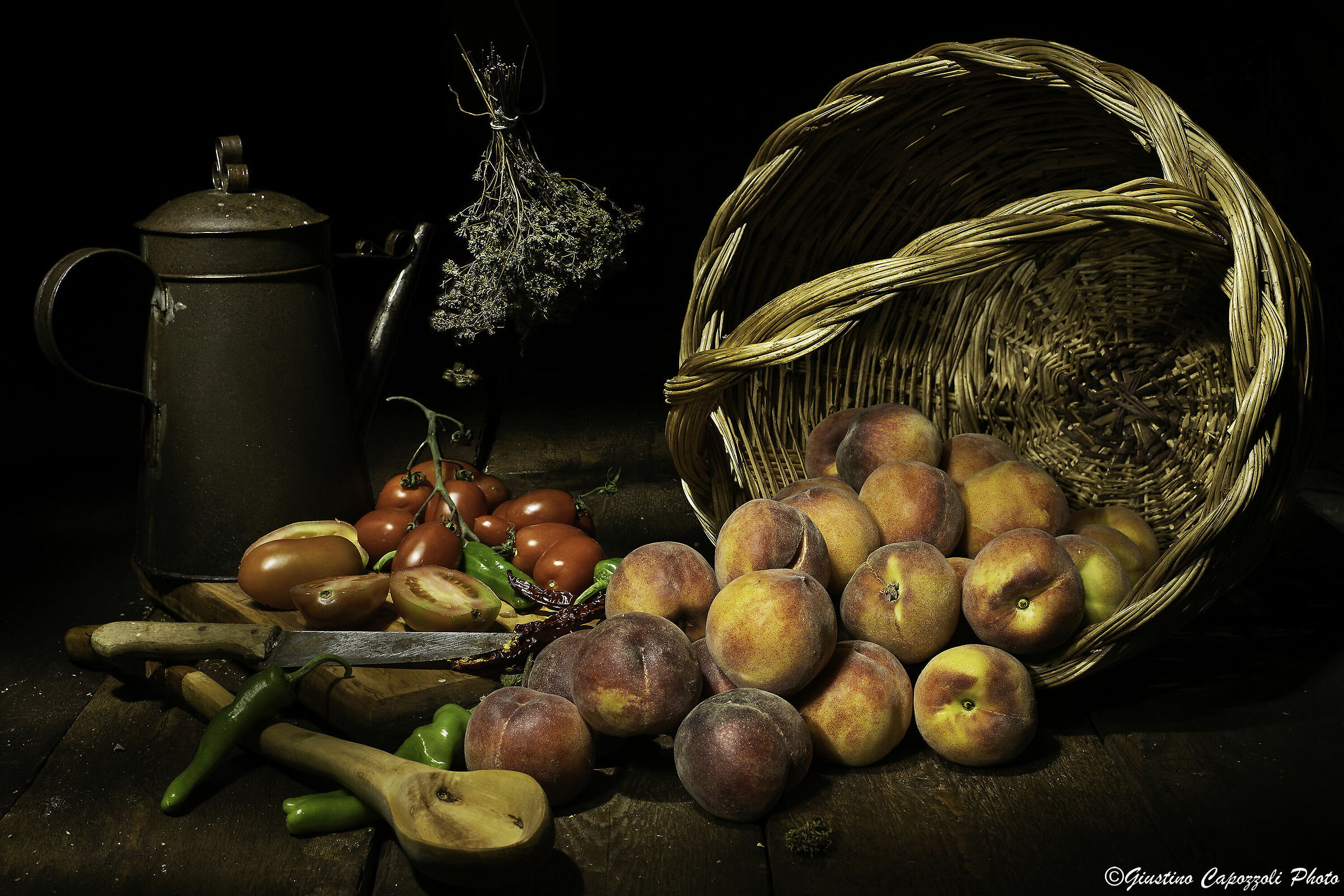 Peaches and vegetables.