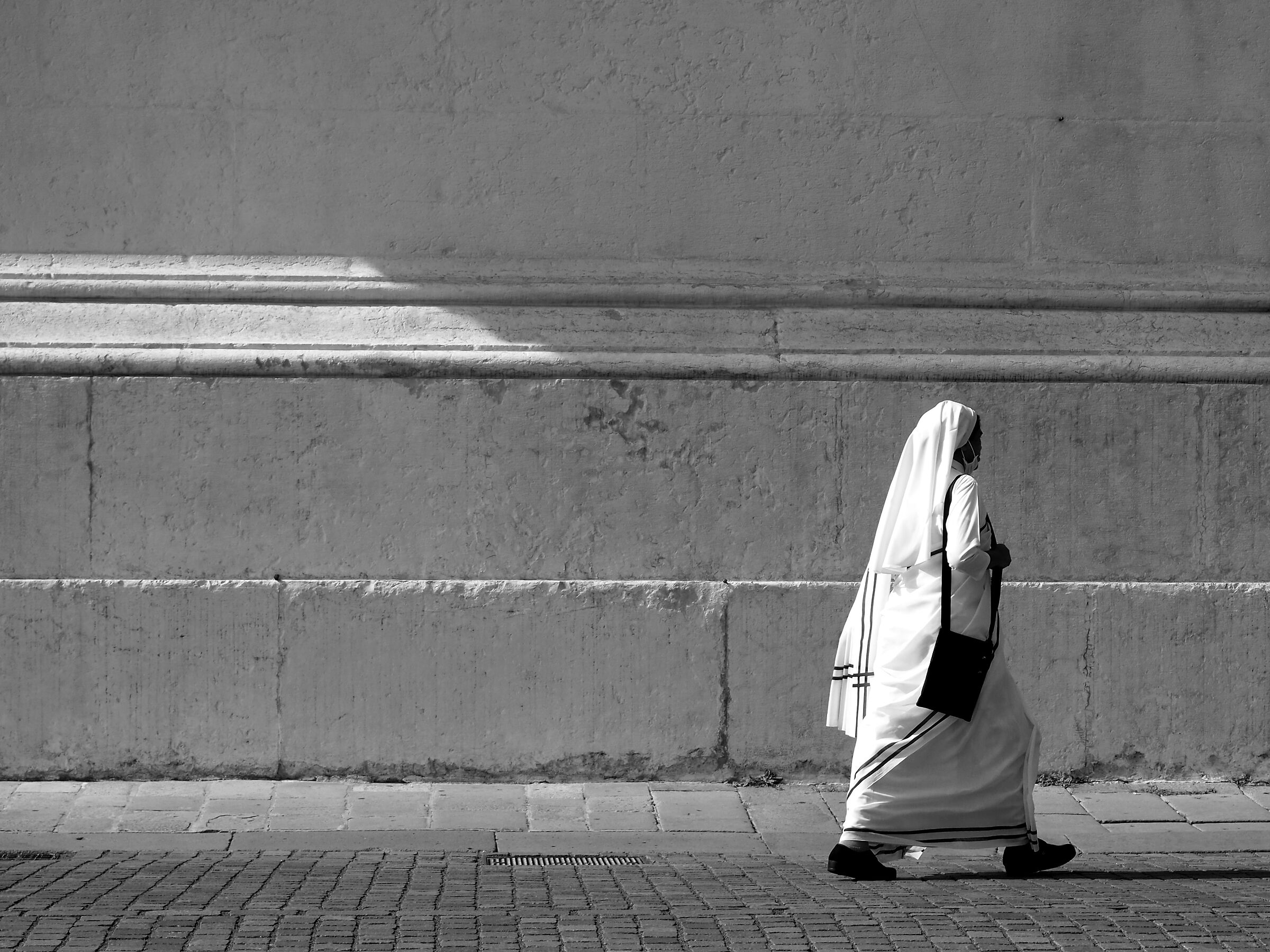 white background on nun