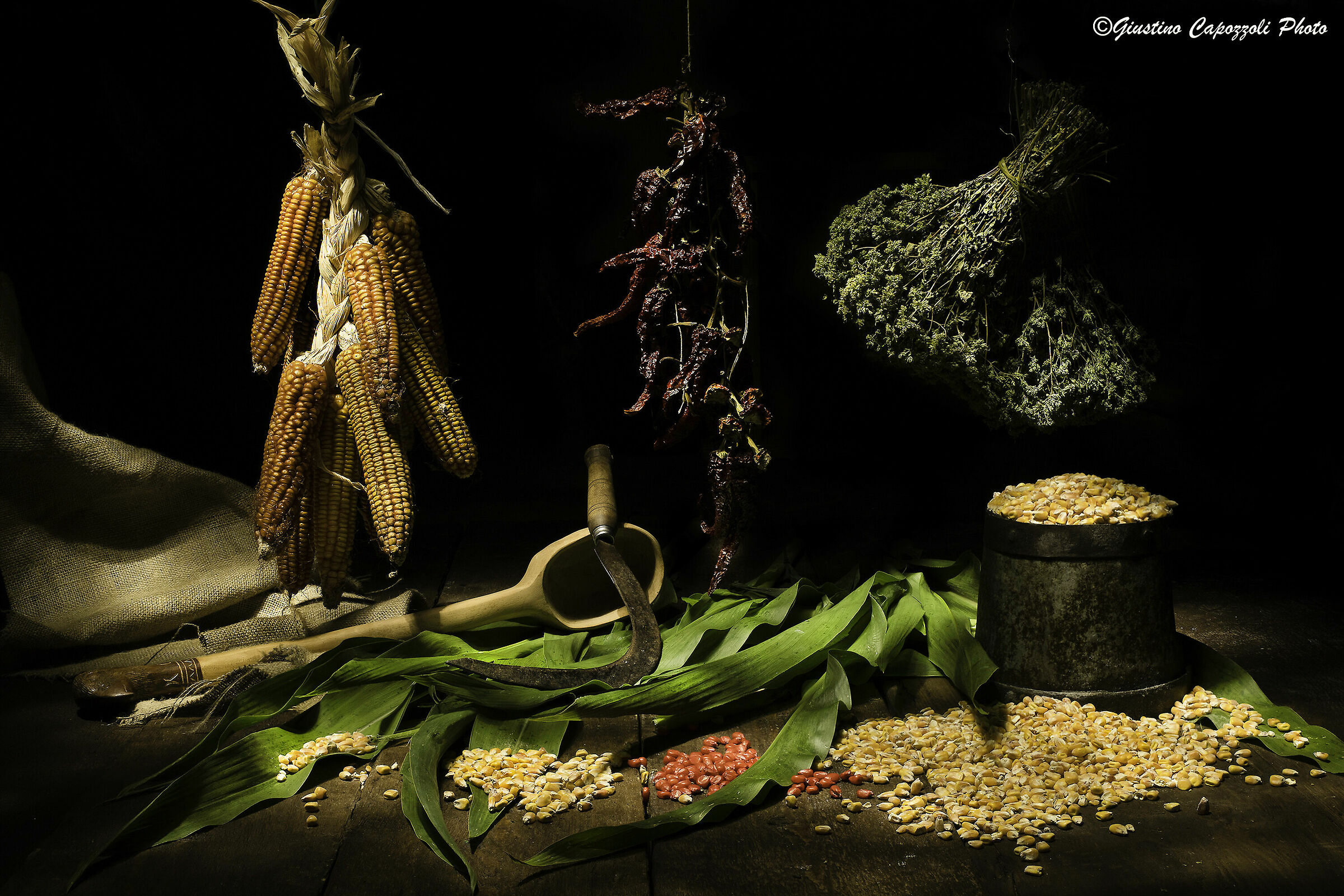 Three excellences. Corn. Peppers. And mountain oregano.