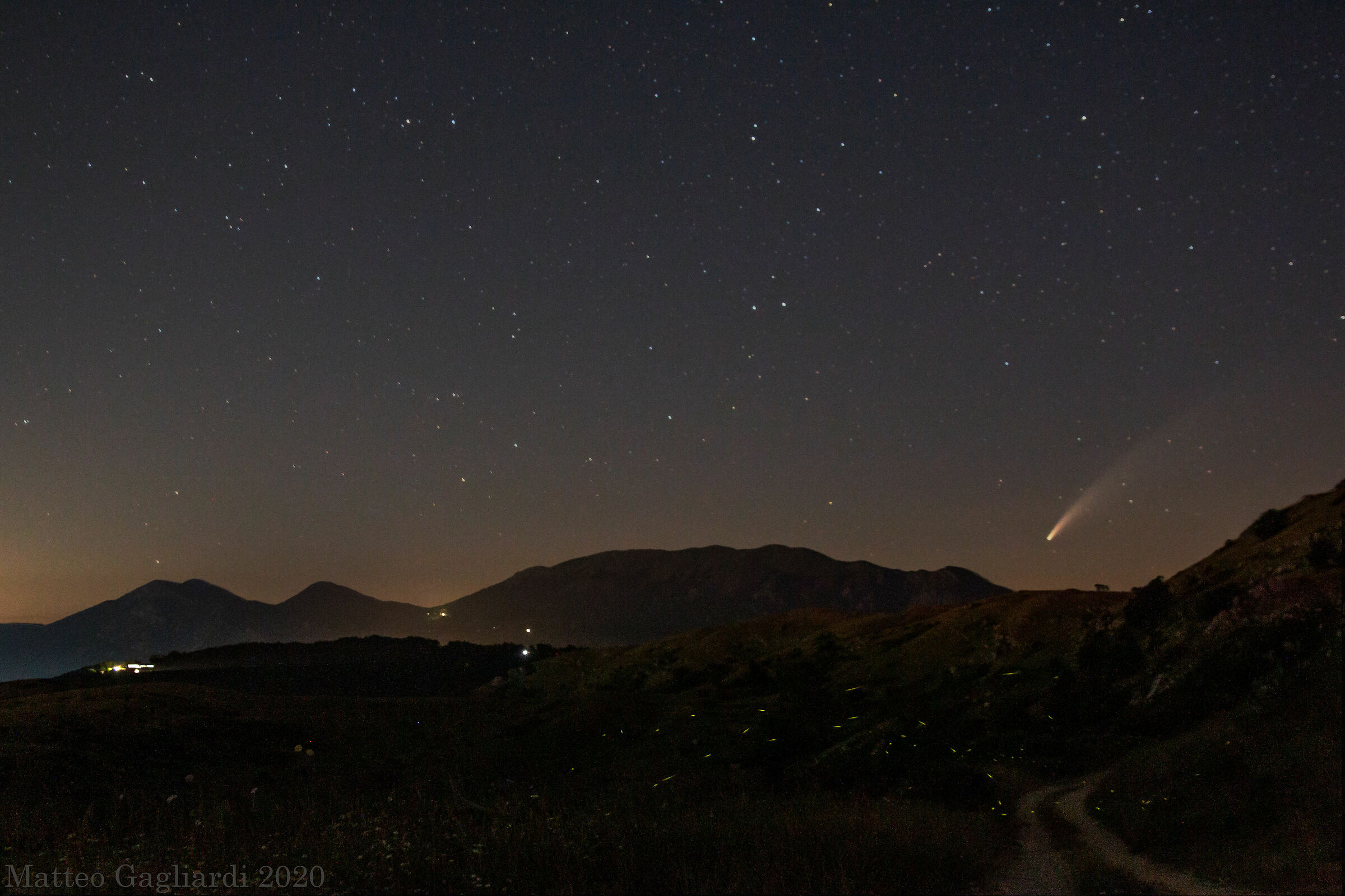 Mount Mutria, comet and fireflies