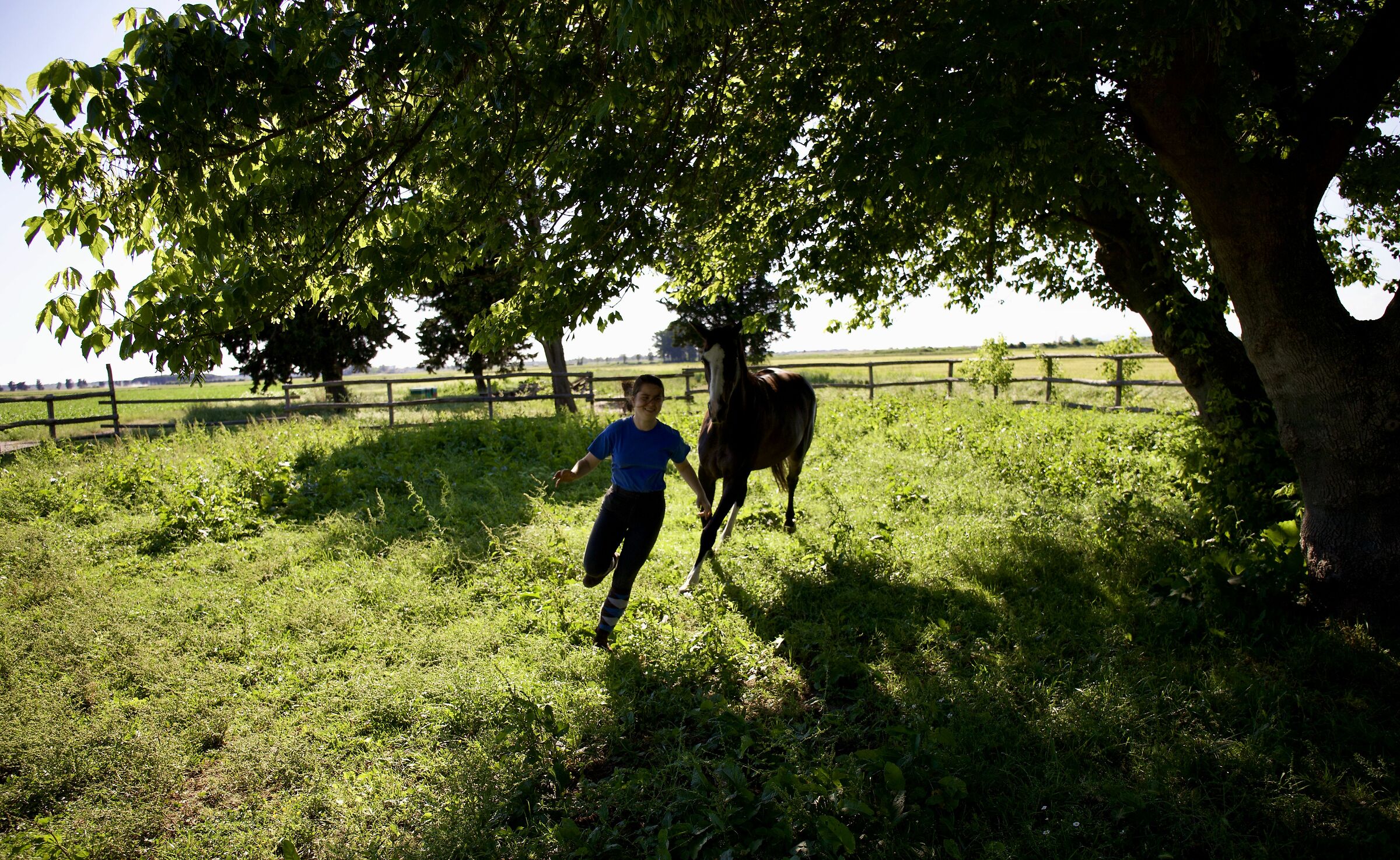 Gioco a rincorrersi tra ragazza e cavallo!
