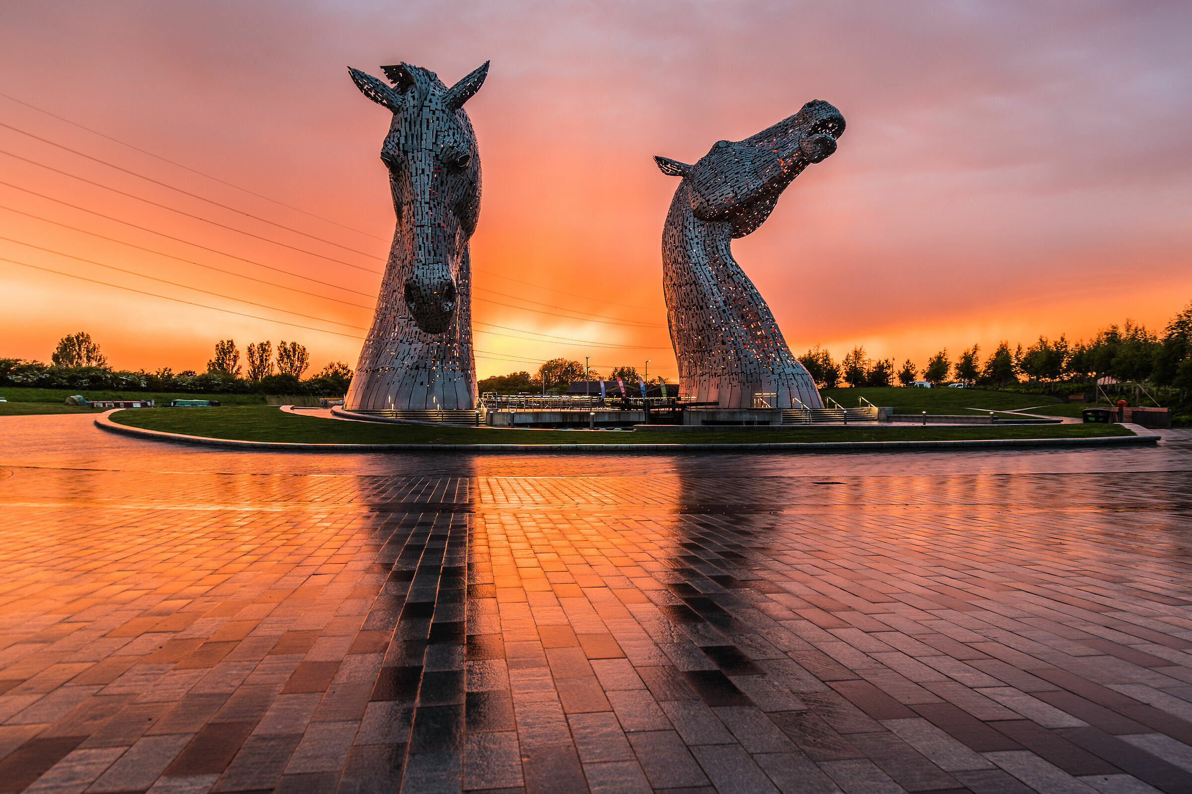Sunset at the kelpies