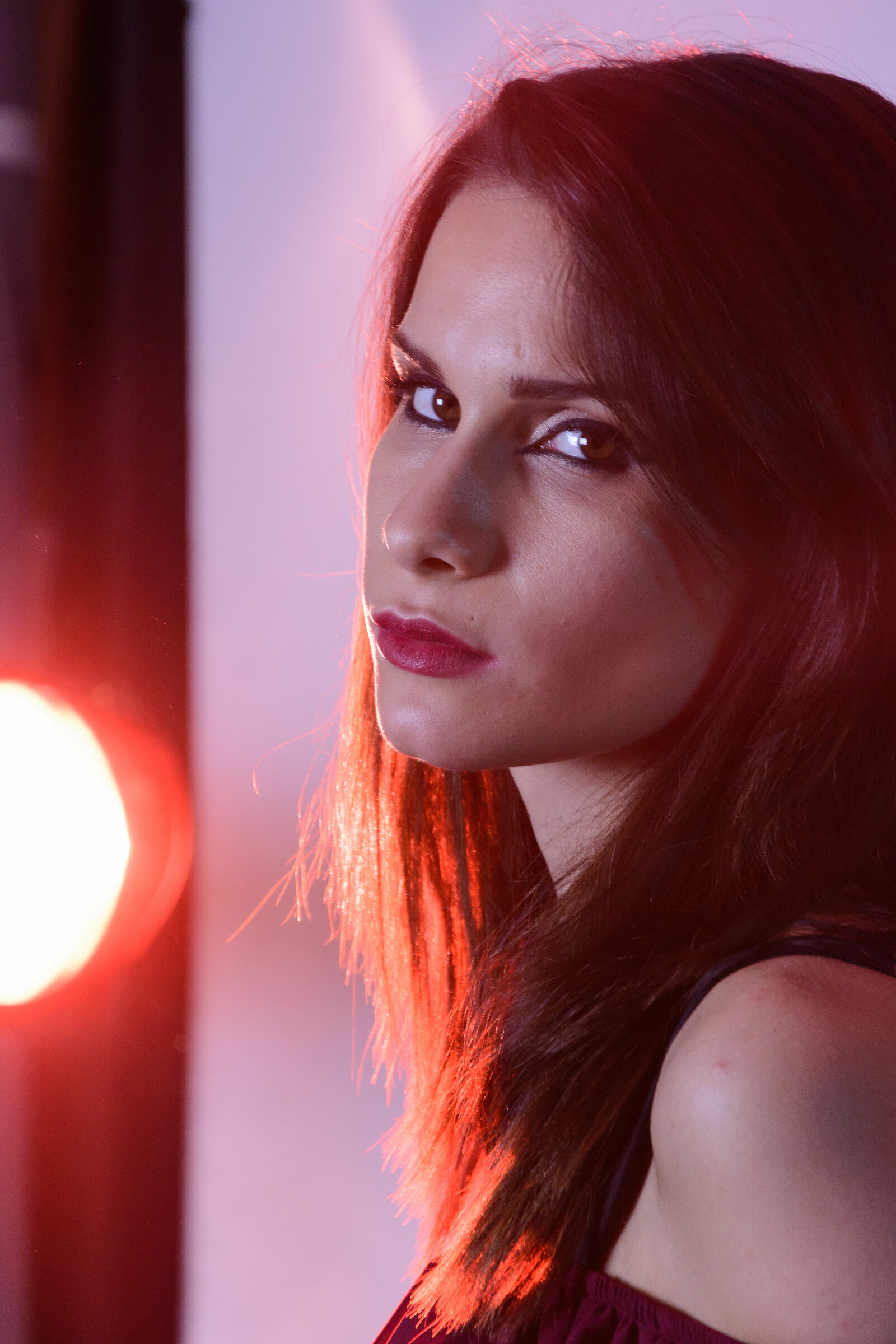 Surrounded by a red light