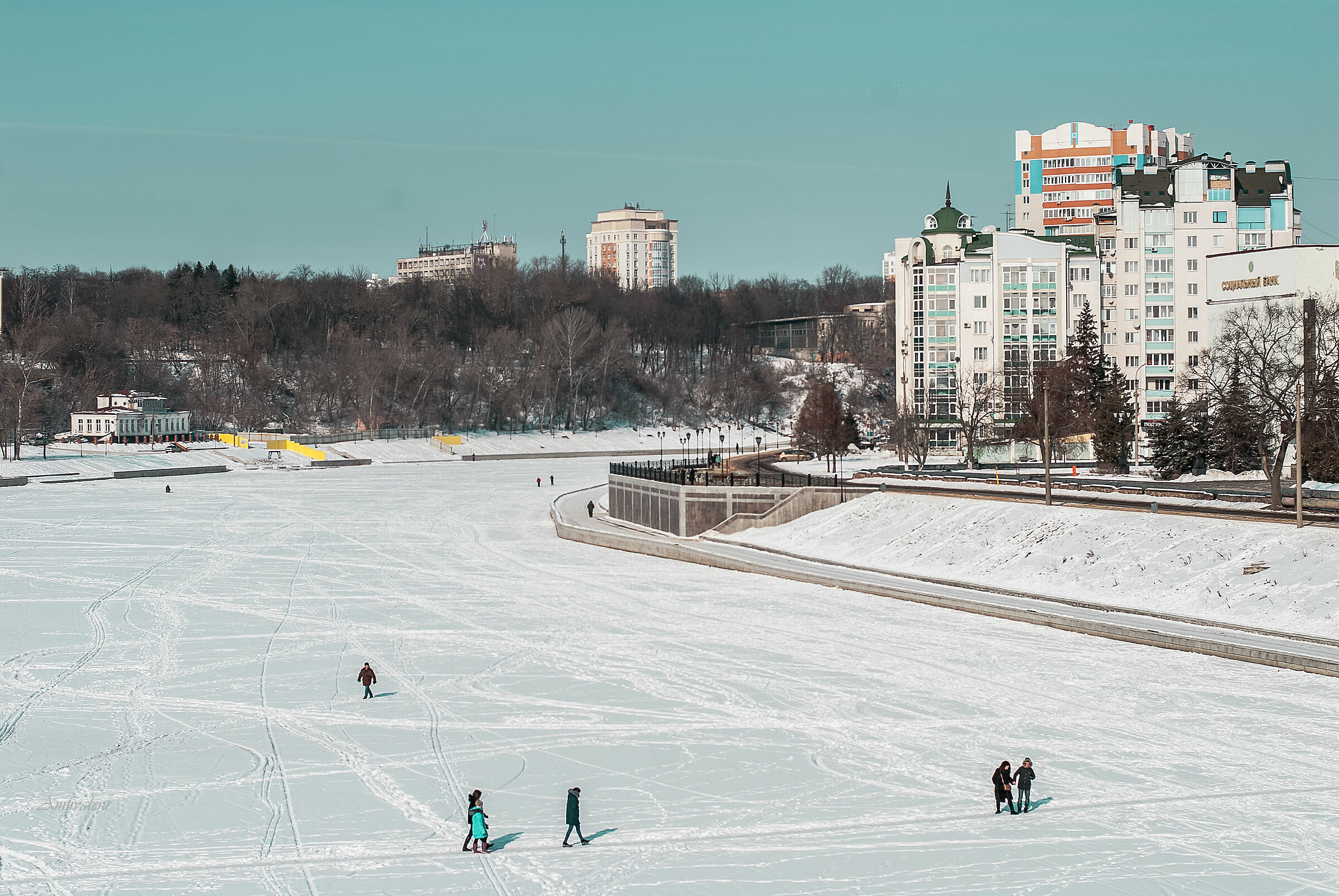Crossing the winter frozen river ...
