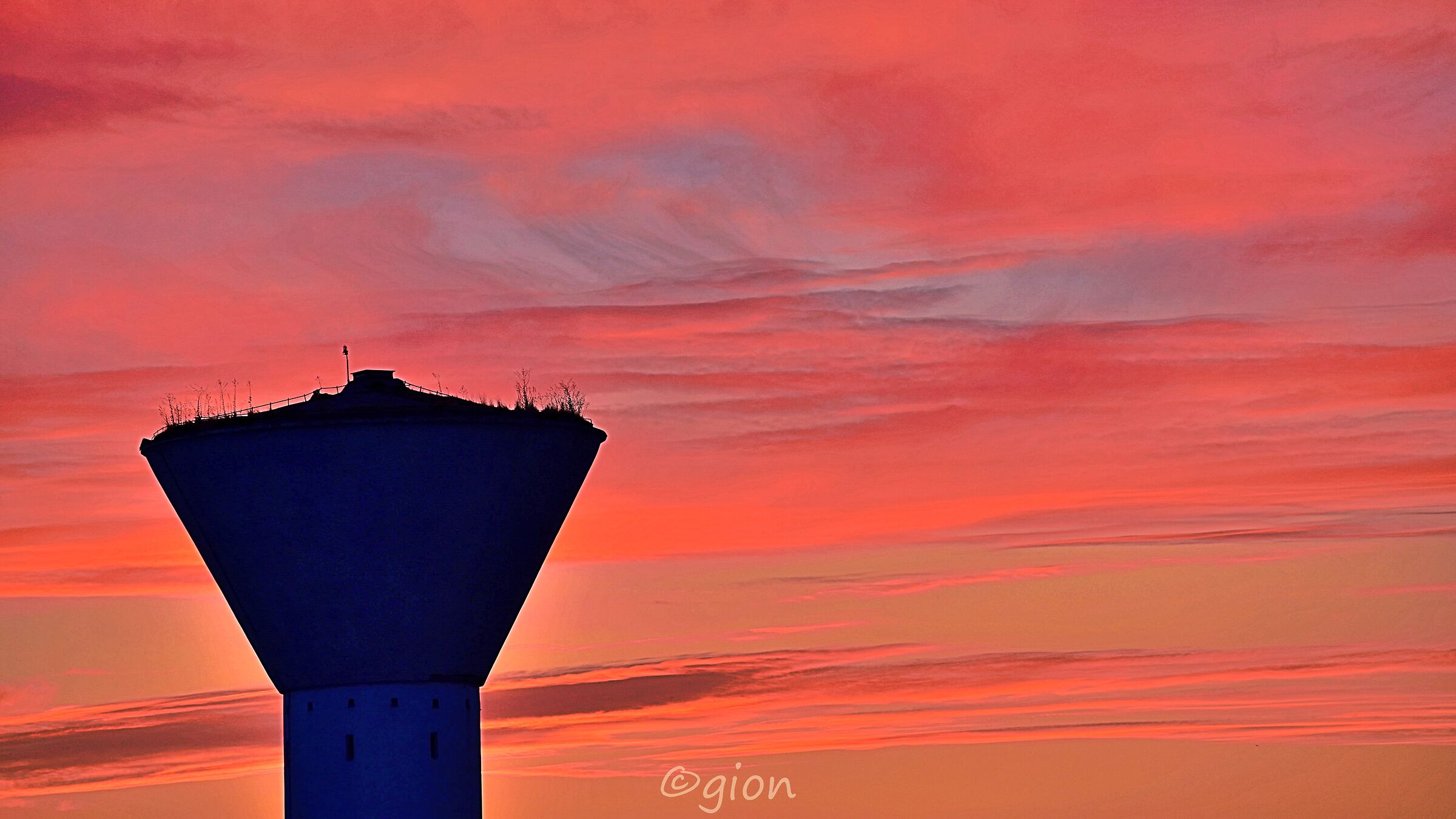 Sunset over the water tower